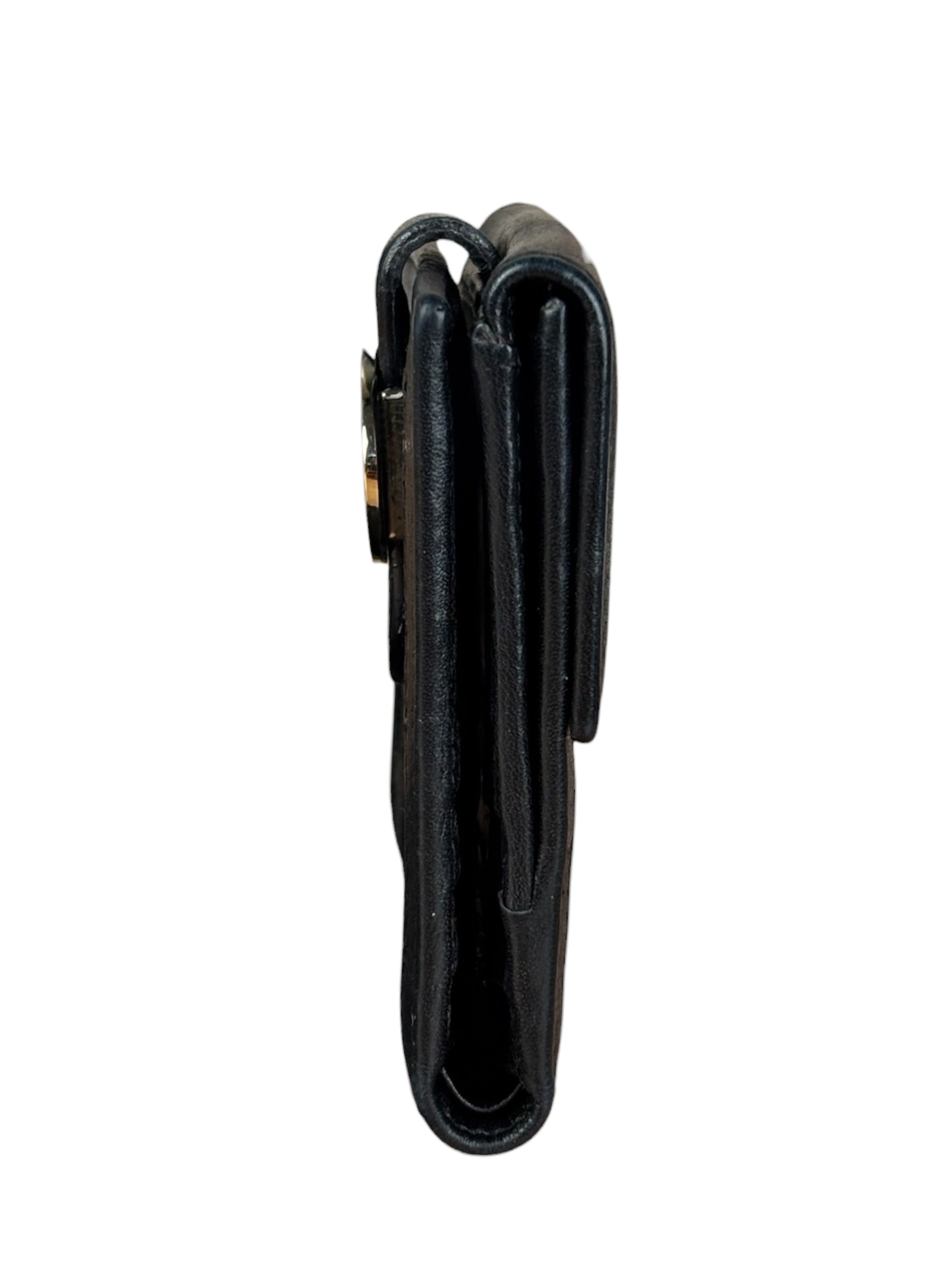 Fendi FF Black Canvas Leather Trim Compact Wallet