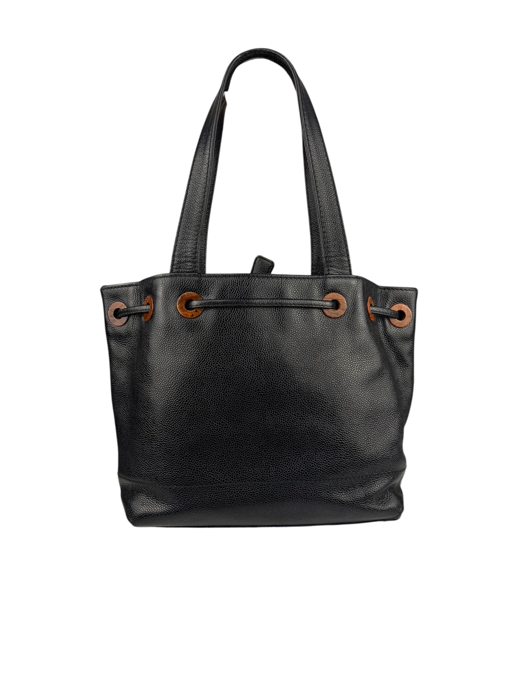 Chanel Black Caviar CC Drawstring Tote Bag 2002