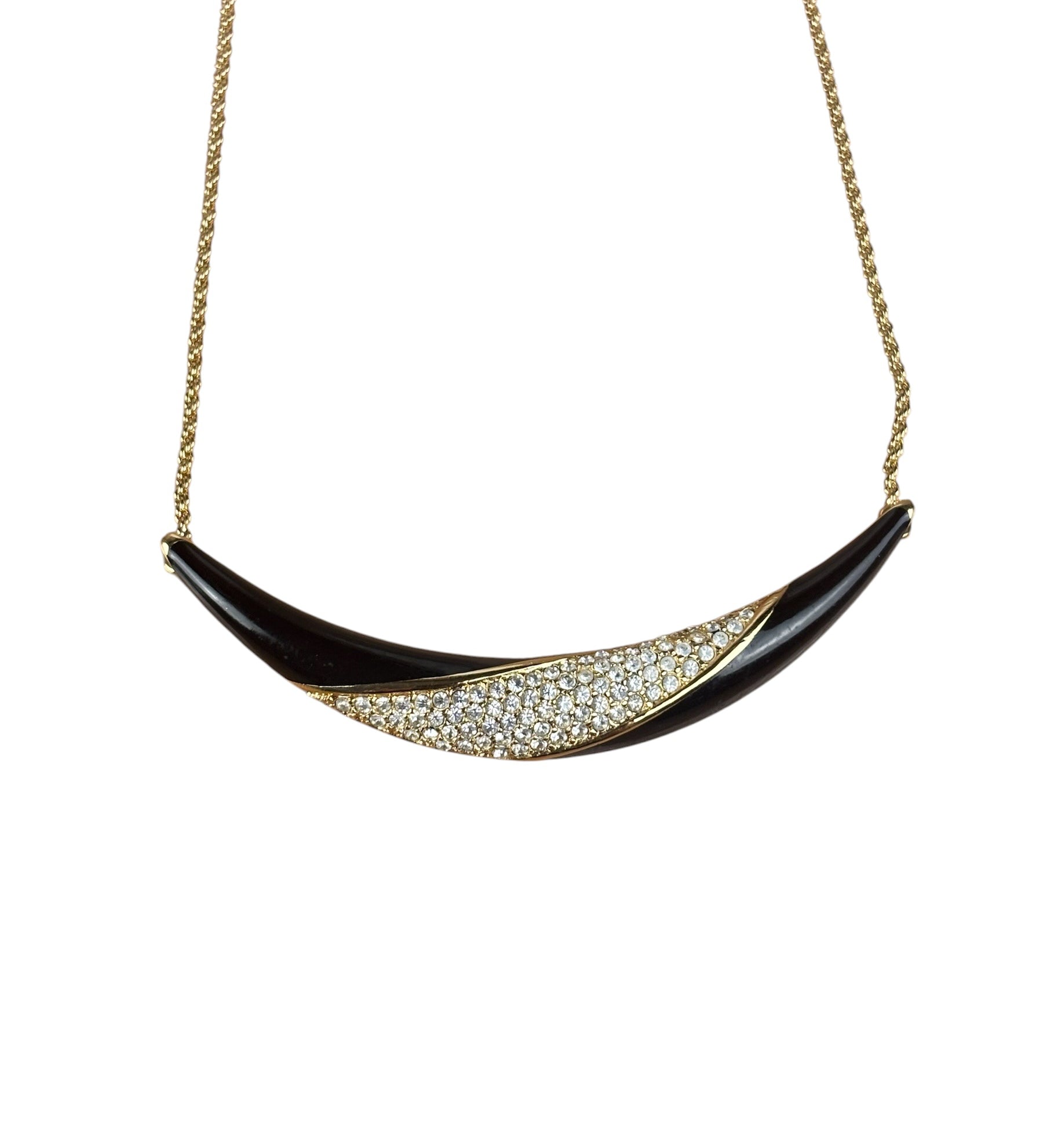 Christian Dior Black Enamel & Pave Rhinestone Crescent Chocker Necklace
