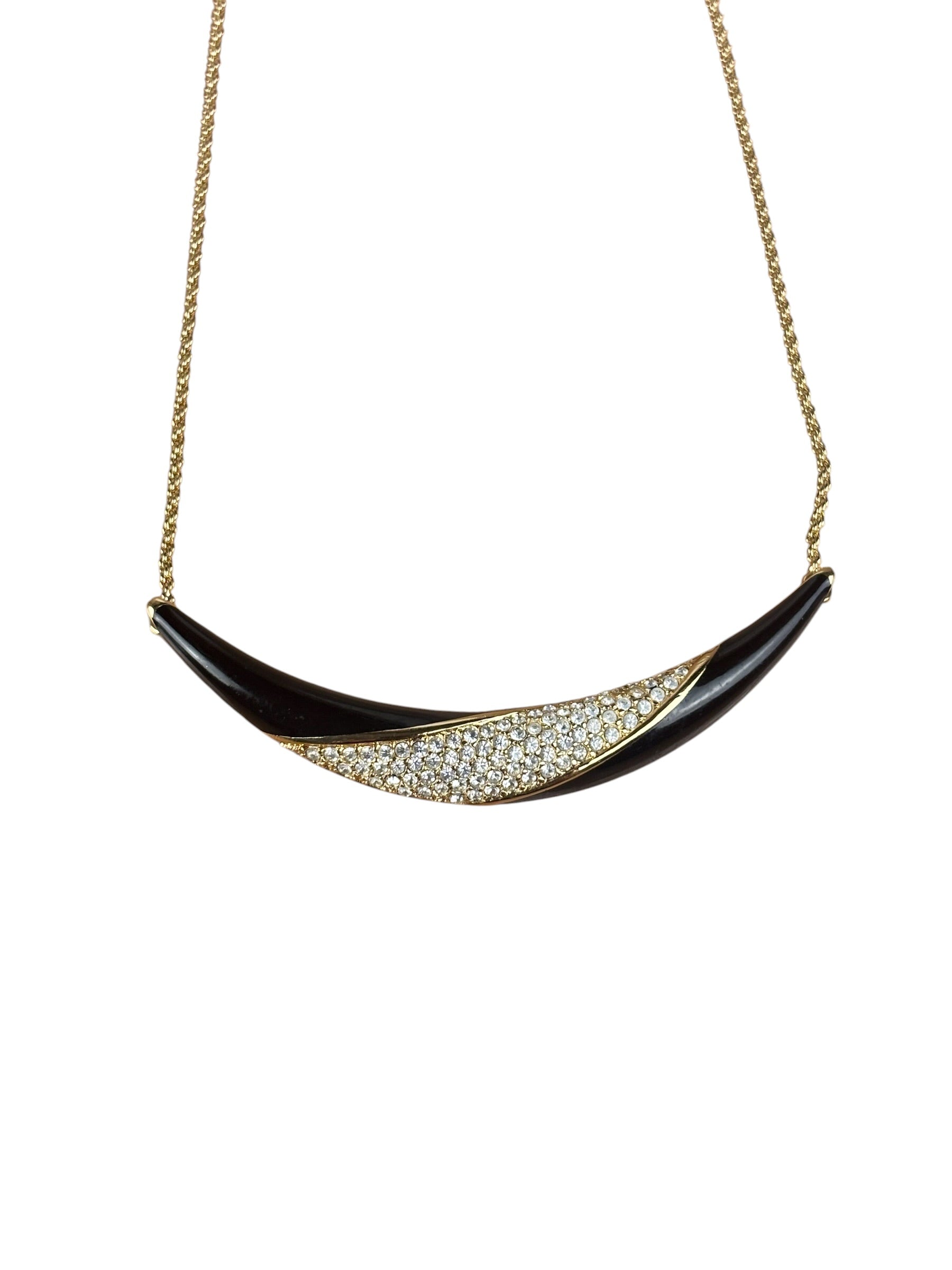 Christian Dior Black Enamel & Pave Rhinestone Crescent Chocker Necklace
