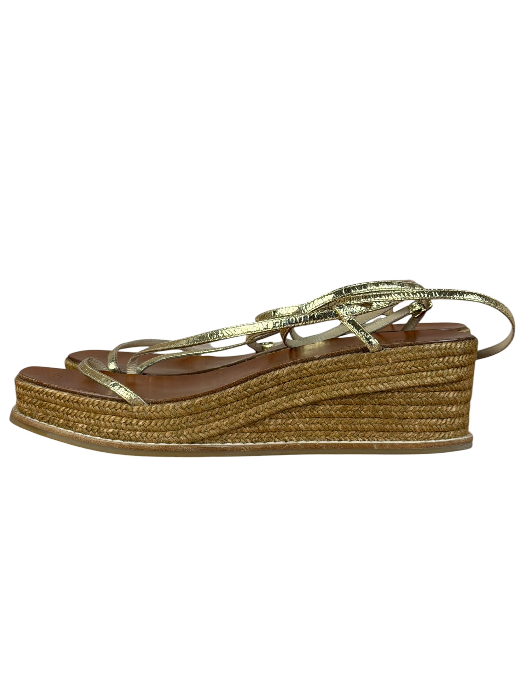 Jimmy Choo Brown Drive Metallic Wedge Espadrille Sandals