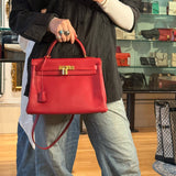 Hermes Kelly 32 Courchevel Rouge Vif Gold Handbag 1997