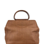 Chanel Vintage Brown Woven Straw Raffia Wooden Top Handle Handbag 2001