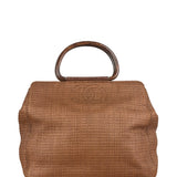 Chanel Vintage Brown Woven Straw Raffia Wooden Top Handle Handbag 2001