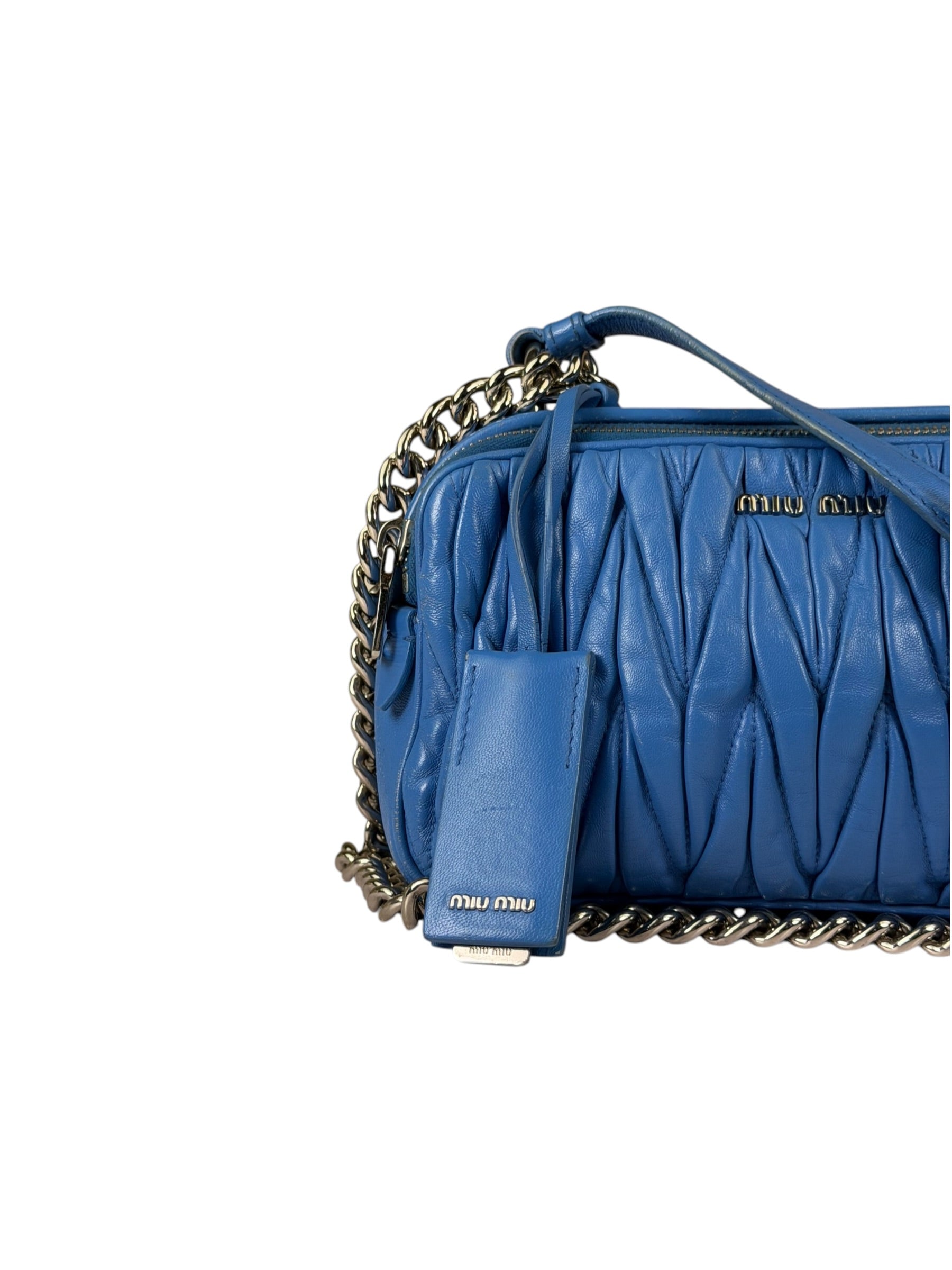 Miu Miu Blue Matelassè Leather Crossbody Bag