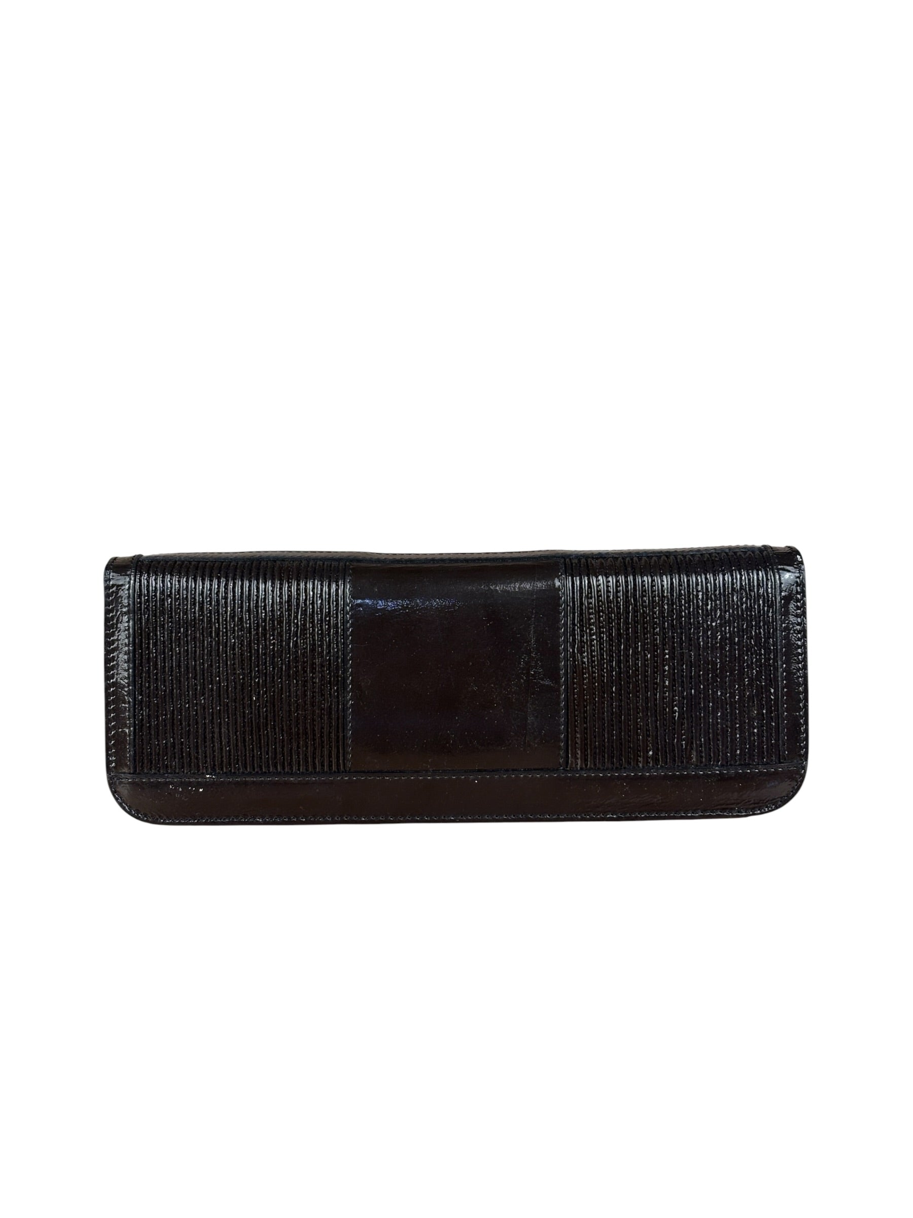 Burberry Vintage Brown Leather Ribbed patent Continental Clutch Wallet