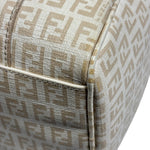 Fendi Beige Leather Trim Zucca Boston Bag