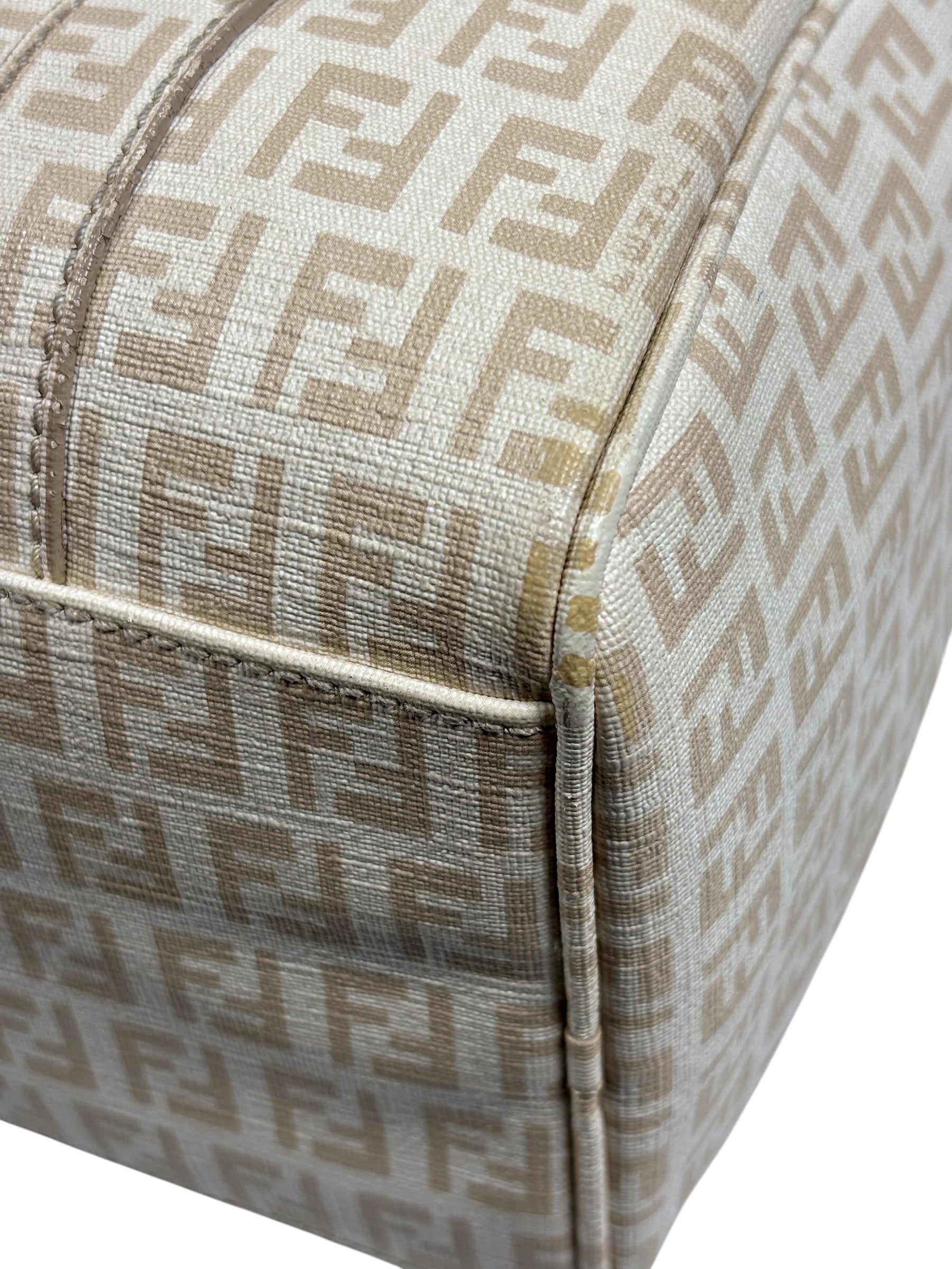 Fendi Beige Leather Trim Zucca Boston Bag