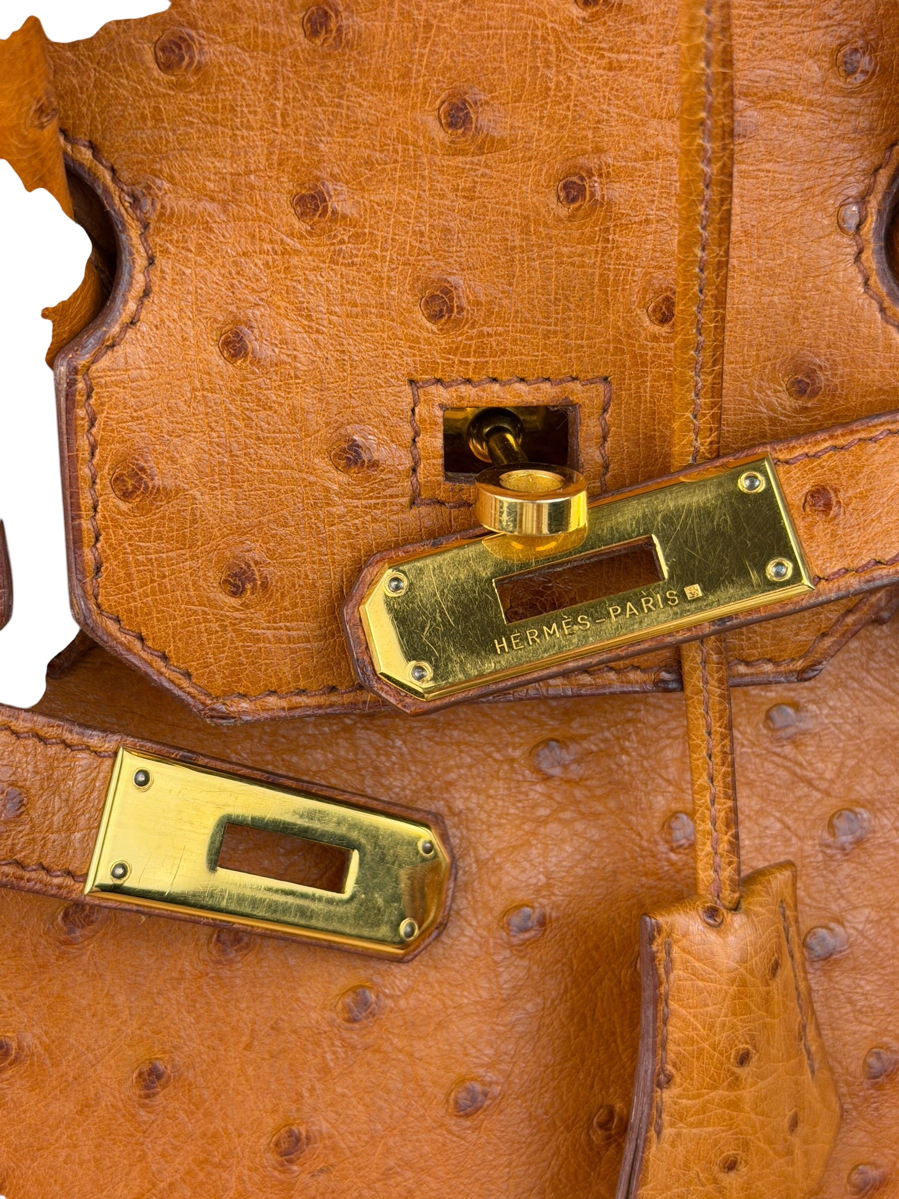 Hermes Birkin 35 Ostrich Leather Handbag Gold Hardware