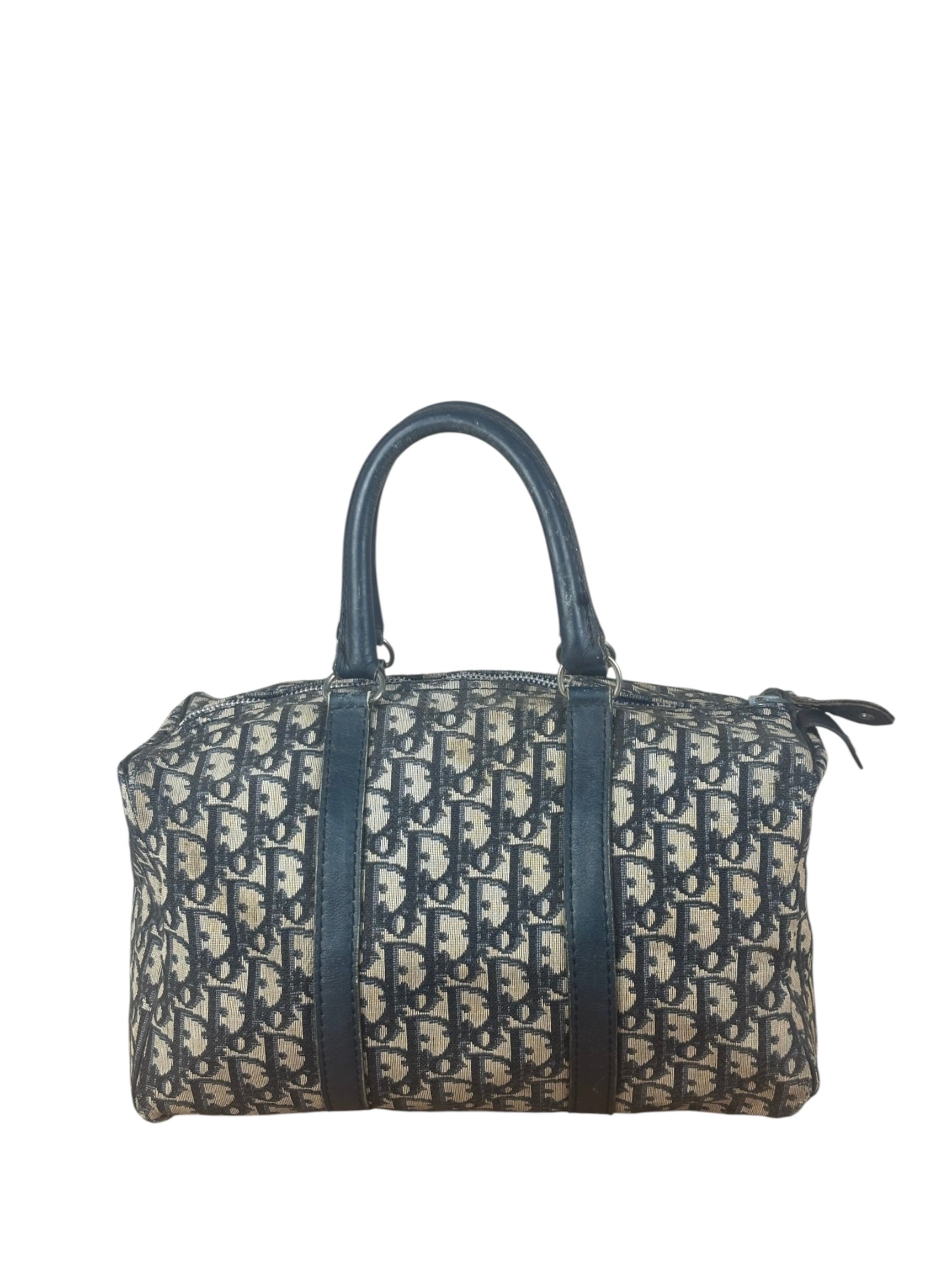 Christian Dior Vintage Navy Blue Trotter Oblique Bowling Boston Hand Bag