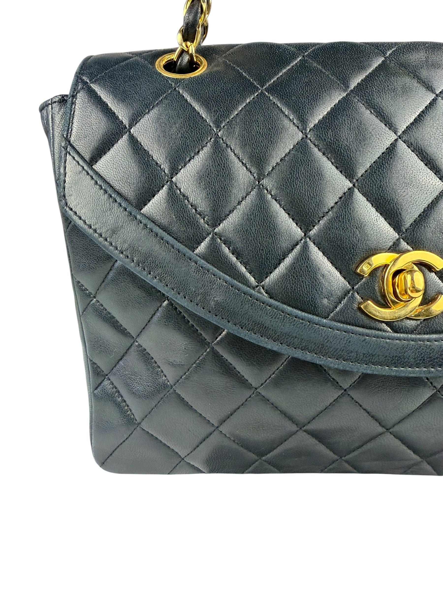 Chanel Black Quilted Lambskin Half Moon Flap 1989