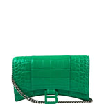 Balenciaga Green Crocodile Embossed Hourglass Wallet On Chain
