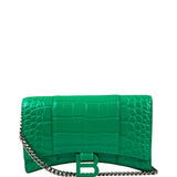 Balenciaga Green Crocodile Embossed Hourglass Wallet On Chain