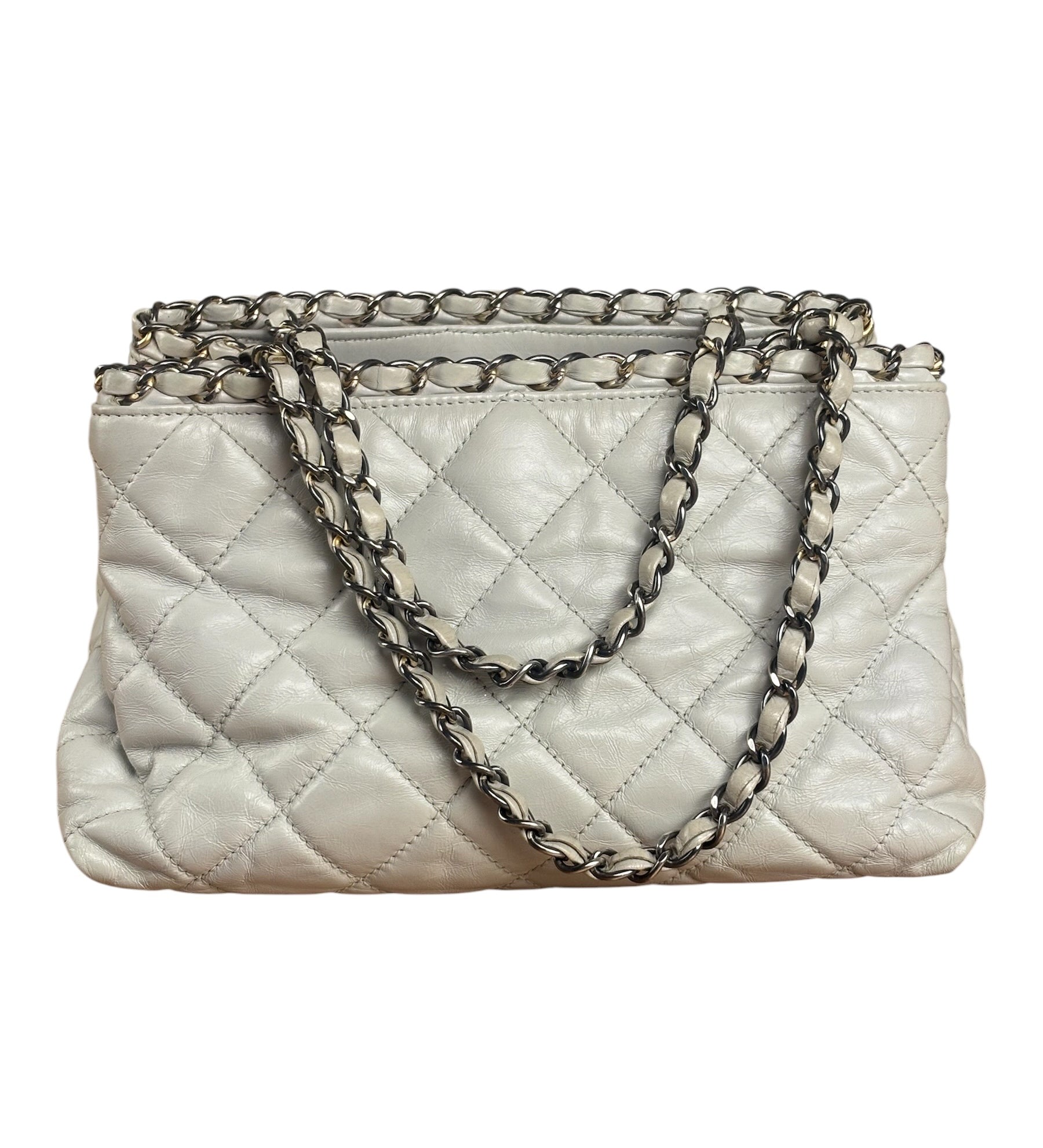 Chanel Vintage White Quilted Leather Chain Me Tote 2010