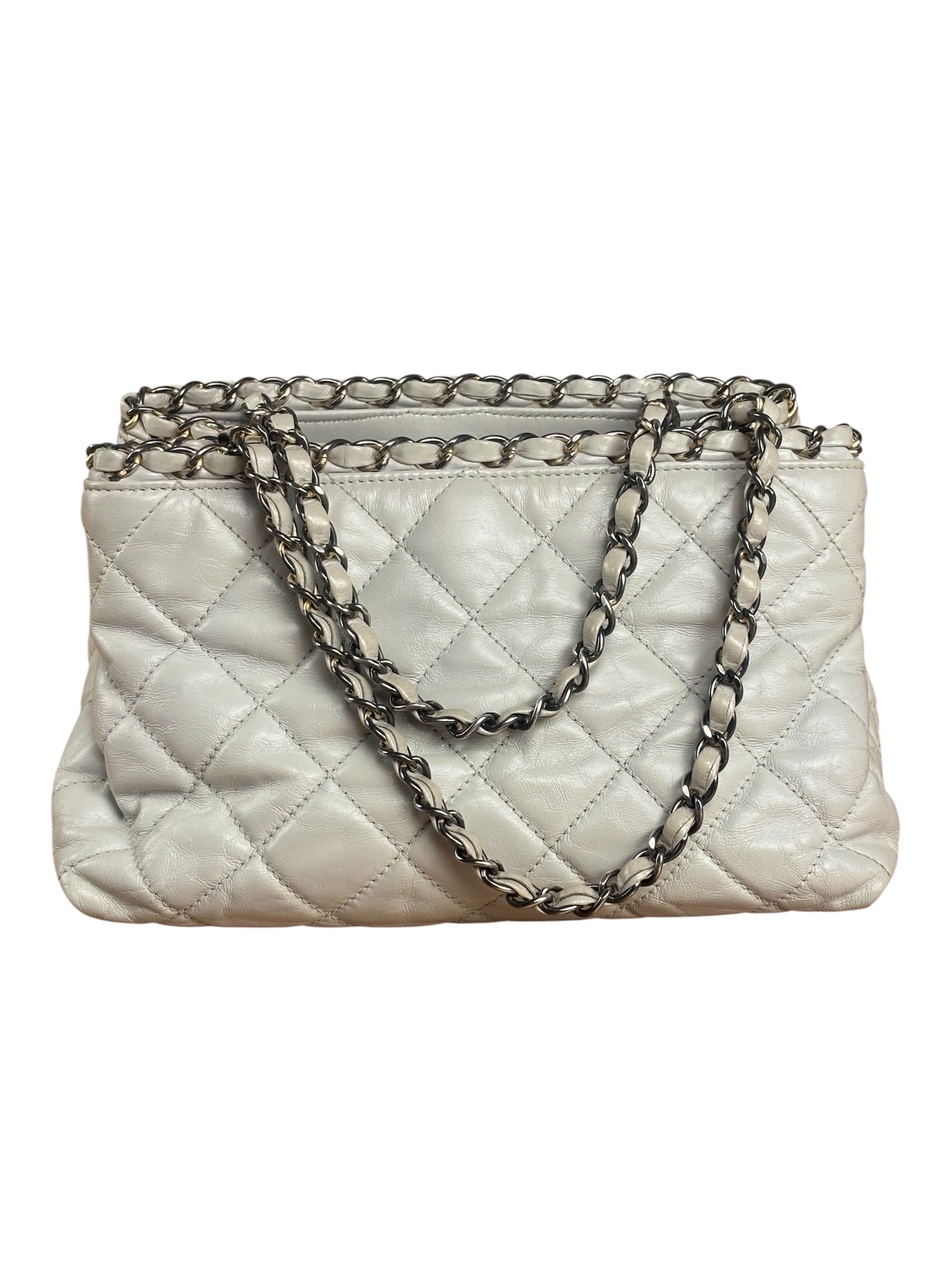 Chanel Vintage White Quilted Leather Chain Me Tote 2010
