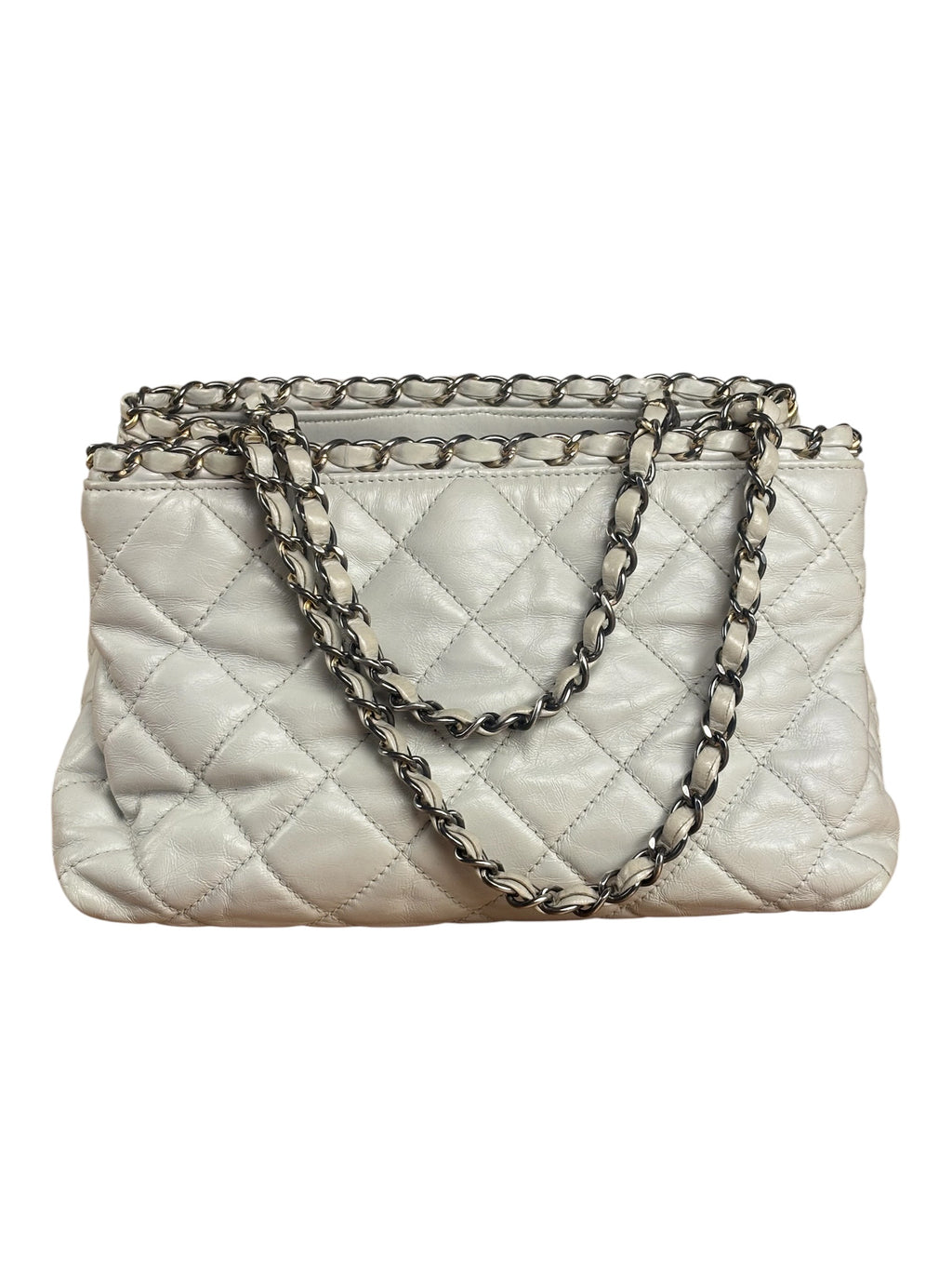 Chanel Vintage White Quilted Leather Chain Me Tote 2010
