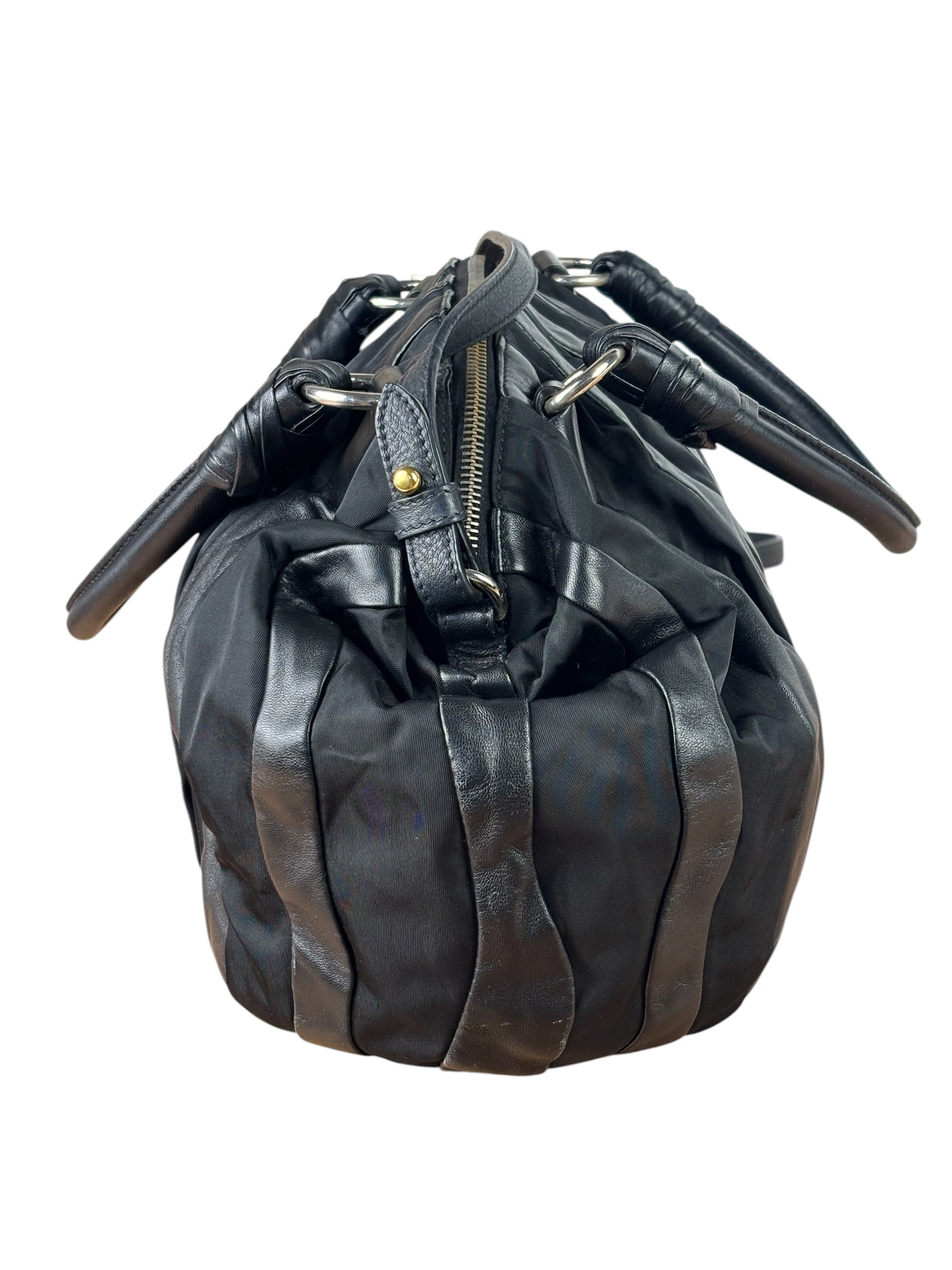 Prada Black Tessuto Nylon/Nappa Leather Waves Two-Way Bag