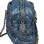 Chanel Blue Leather Trim/Nylon Tweed Stitch Puffer Chain Shoulder Bag 2010
