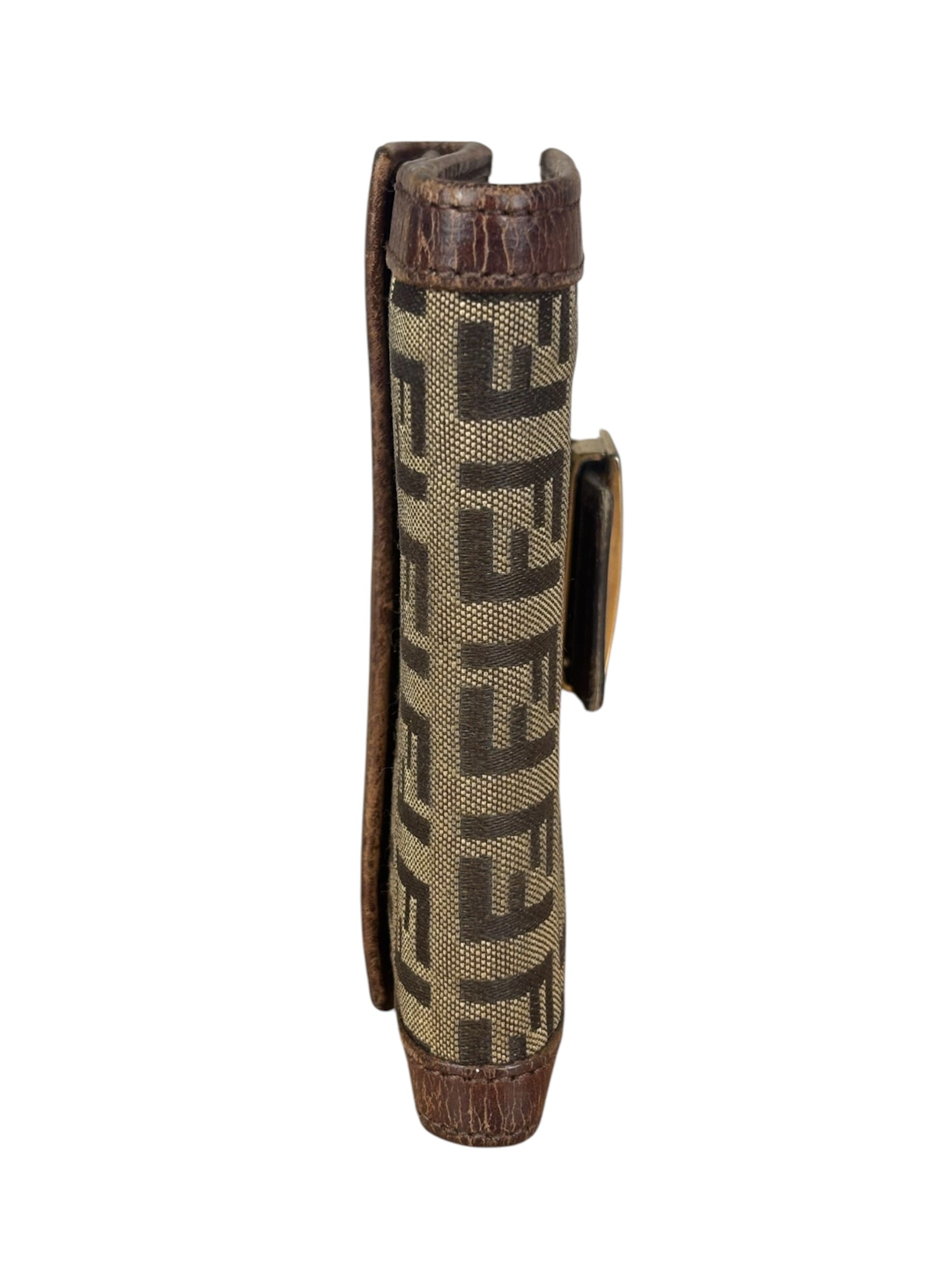 Fendi FF Buckle Canvas Print Compact Wallet