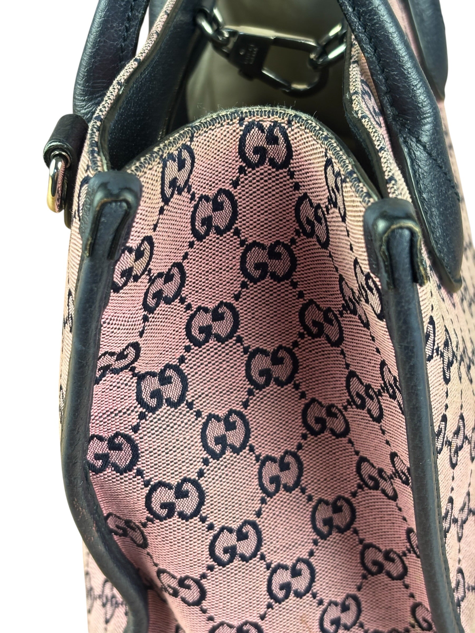 Gucci Bicolor Leather Trim GG Canvas Two-Way Tote Bag