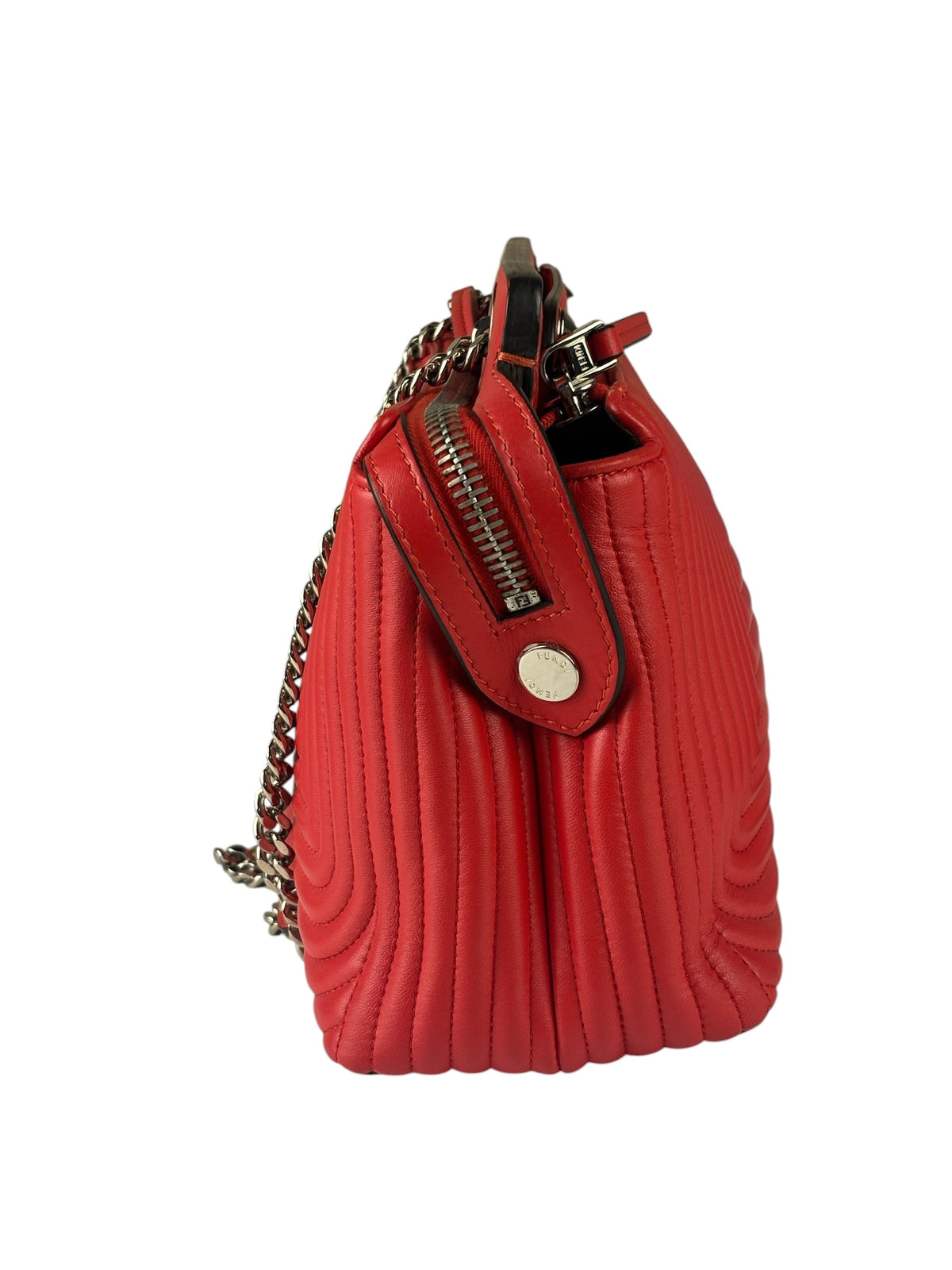 Fendi Vintage Red Calfskin Potcom Click Small Shoulder Bag