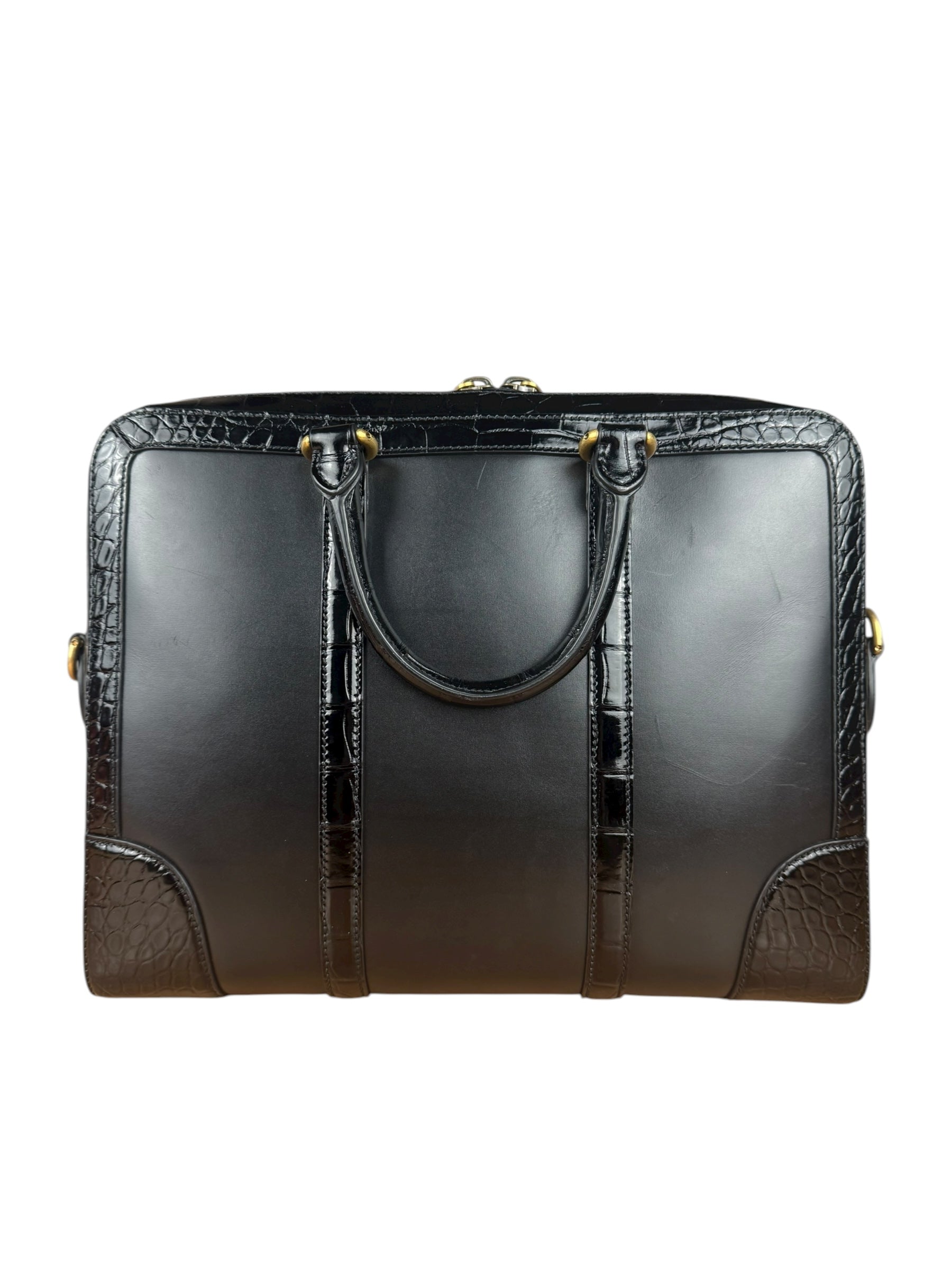 Gucci Croc-Trim Leather Briefcase