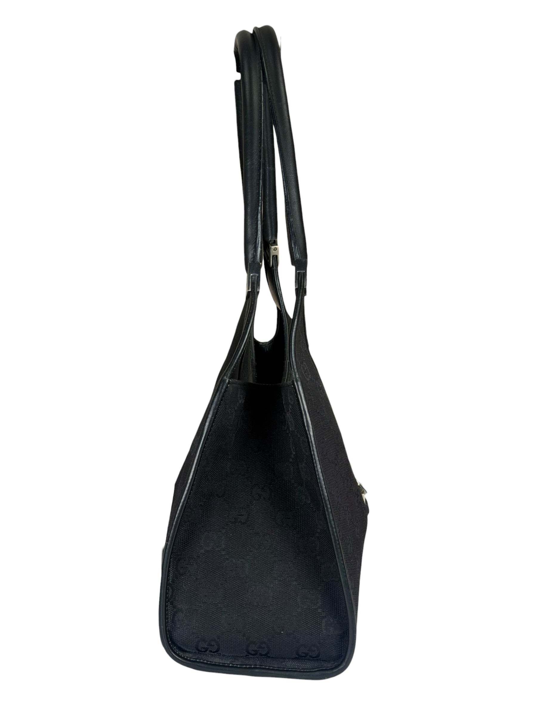 Gucci Black Leather Trim GG Bardot Jackie Medium Hobo Bag