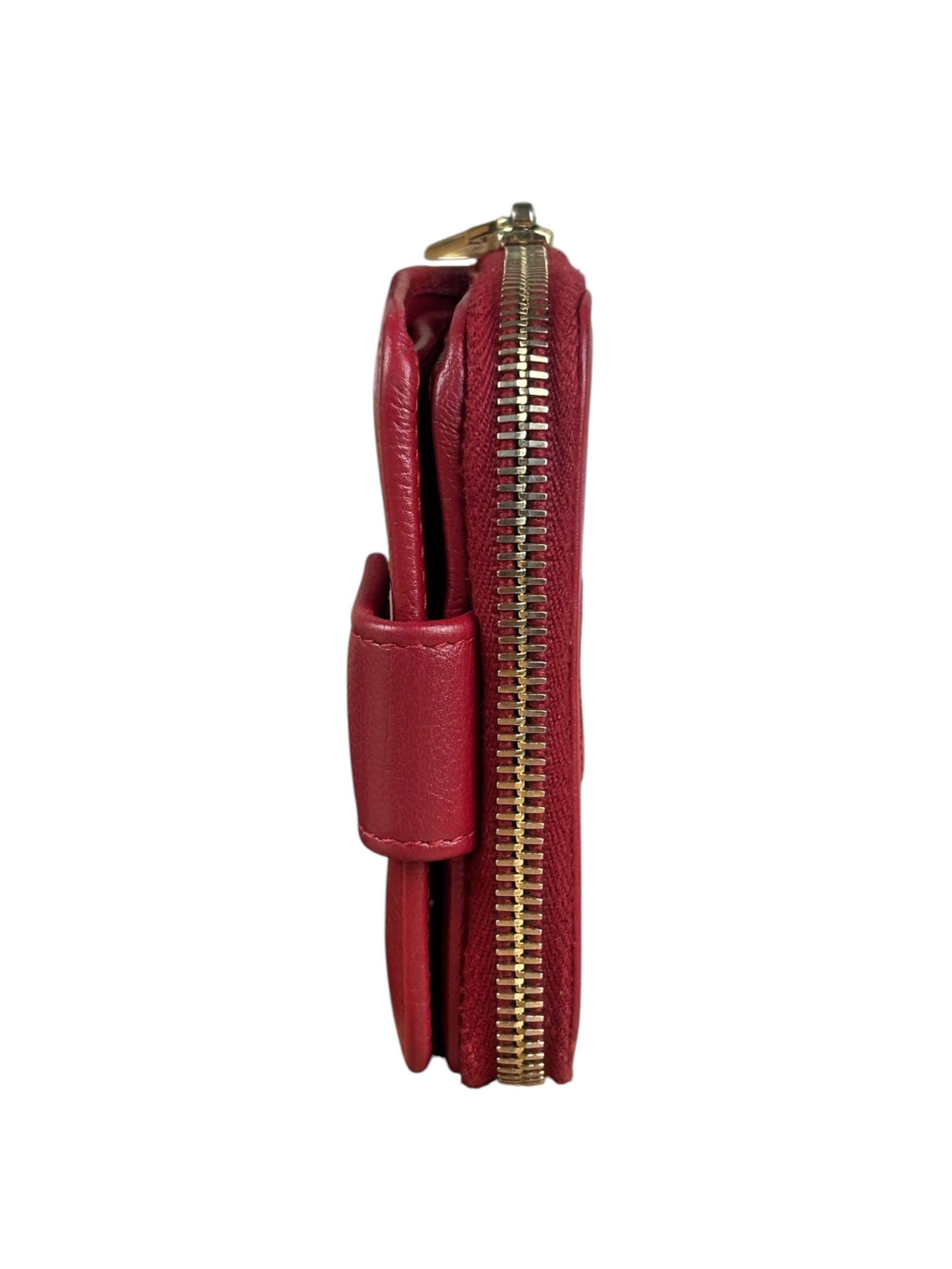 Yves Saint Laurent Red Leather Bifold Zip Mini Wallet