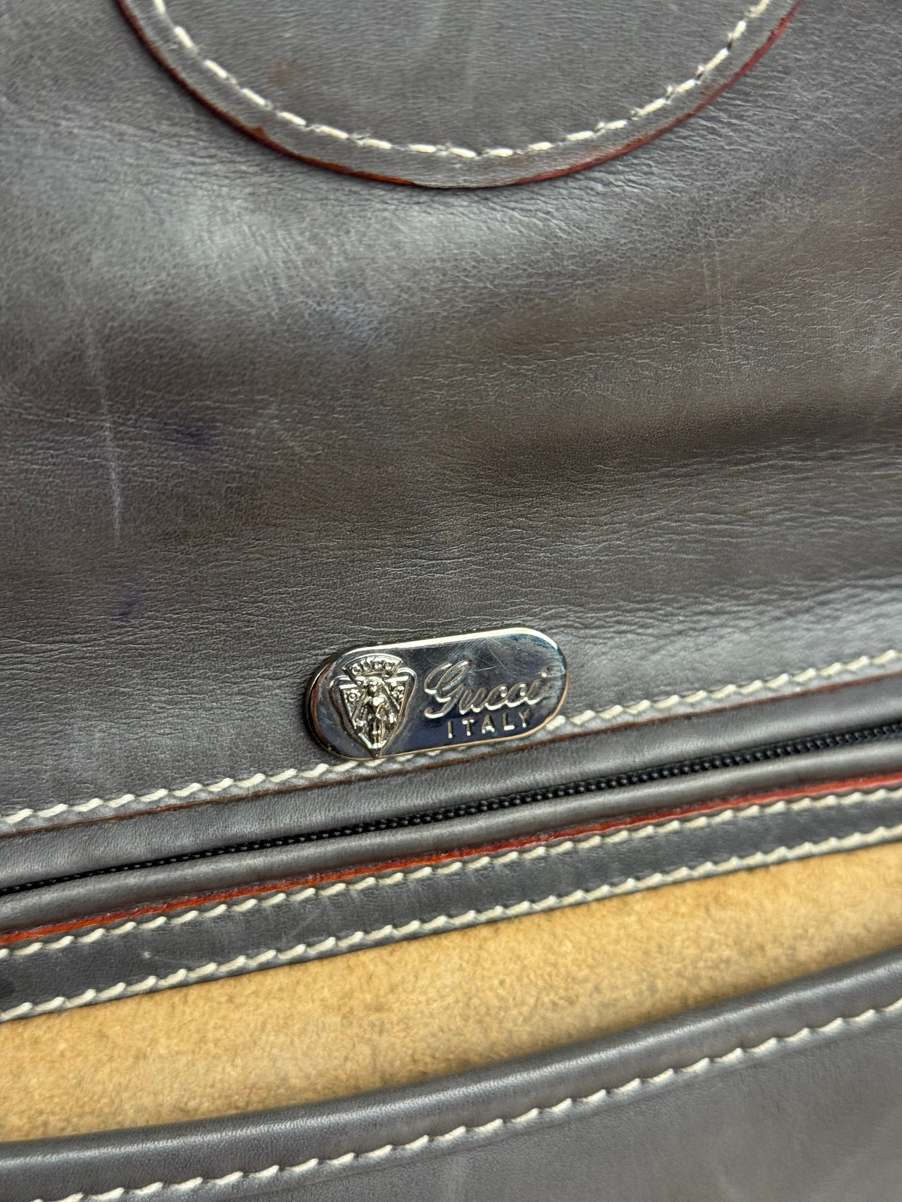 Gucci Vintage Grey Leather Flap Clutch