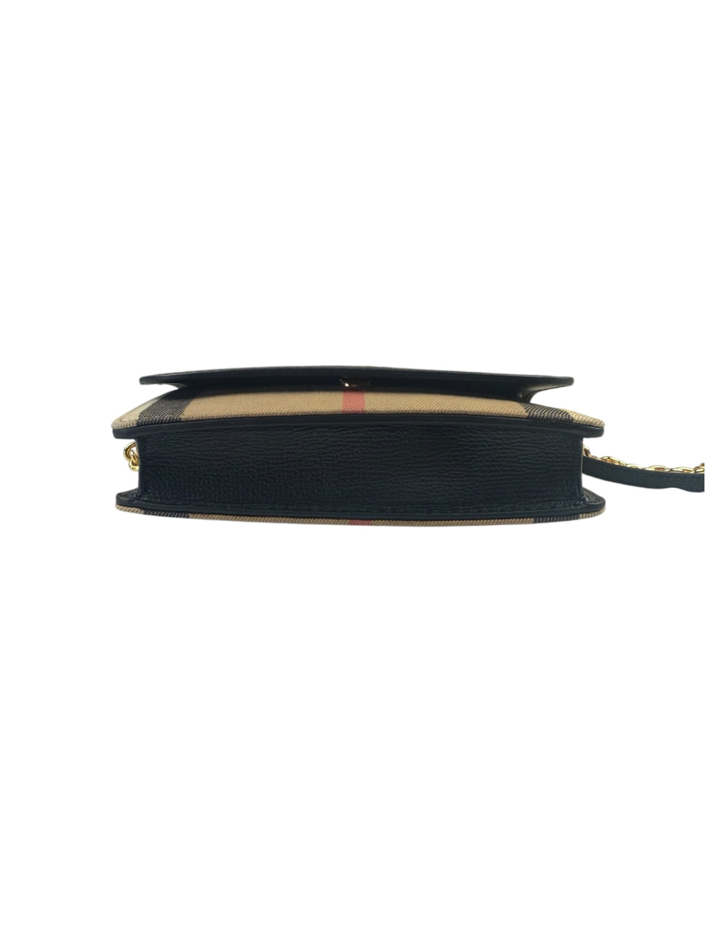 Burberry Black Leather House Check Flap Wallet On Chain