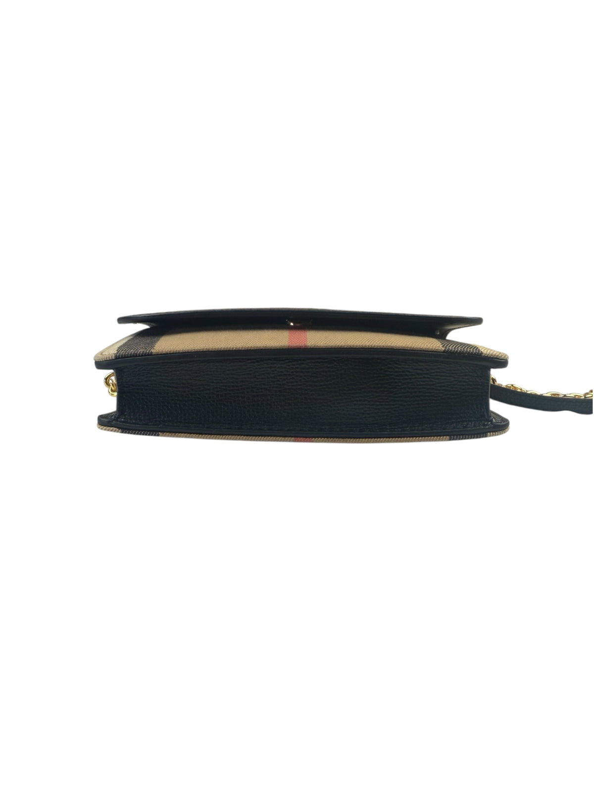 Burberry Black Leather House Check Flap Wallet On Chain
