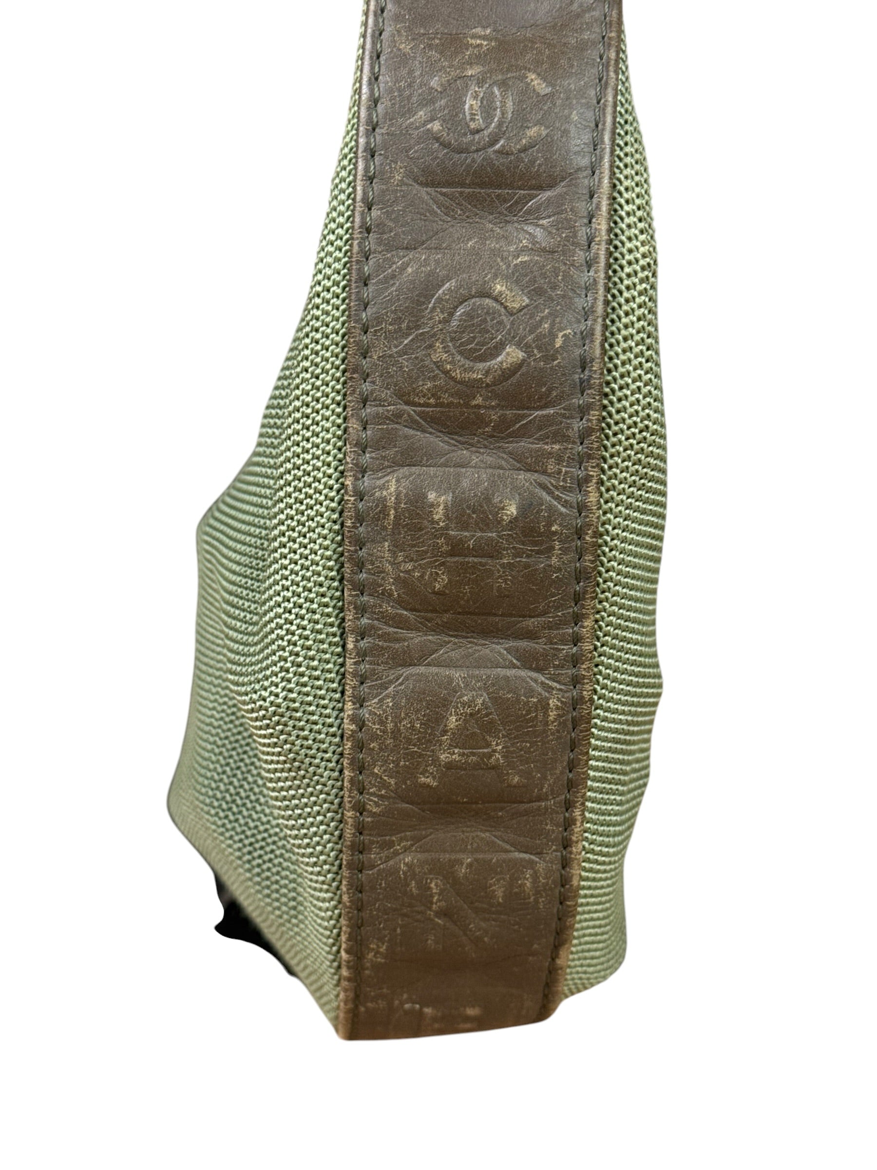 Chanel Olive Green/Brown Leather Trim Interlocking Ring Strap Hobo Bag 2003