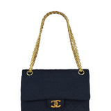 Chanel Navy Blue Cotton Jersey Classic Double Flap Shoulder Bag
