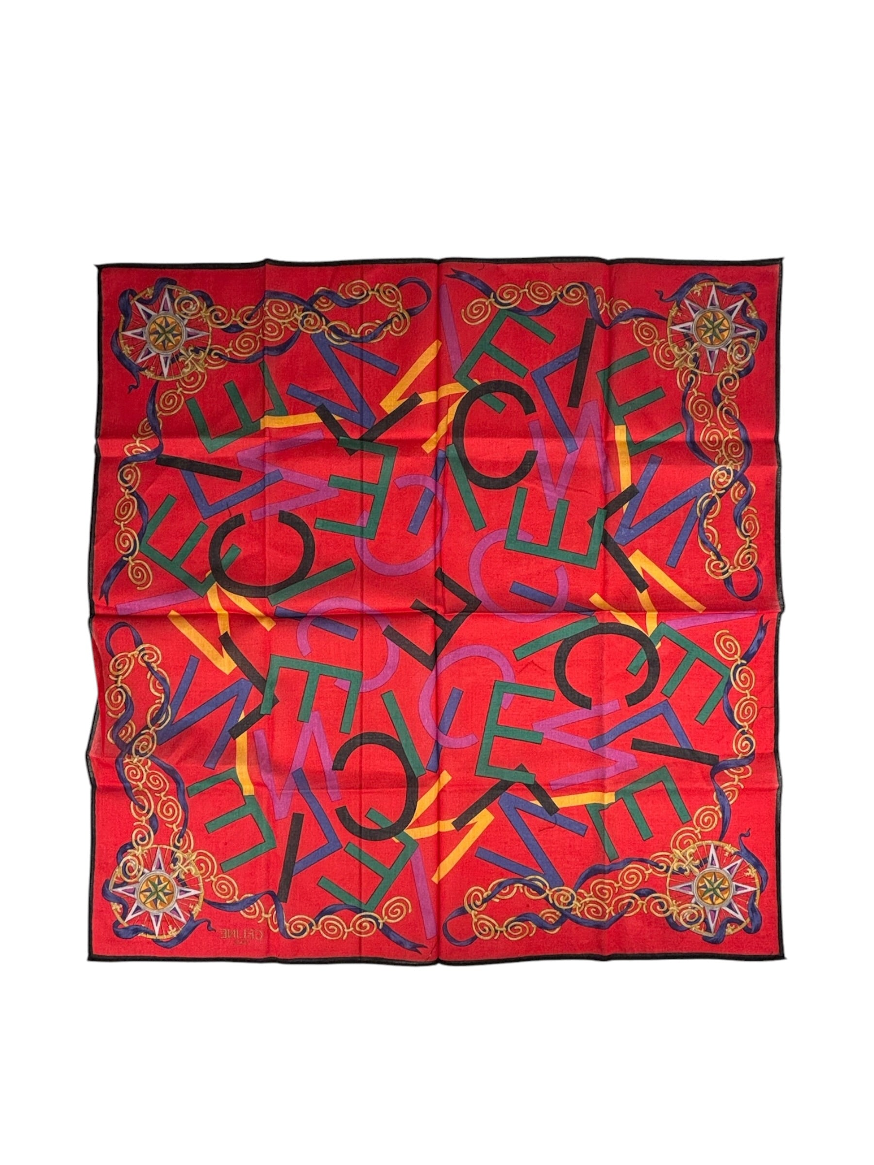 Celine Vintage Red Alphabet Print Handkerchief/Scarf