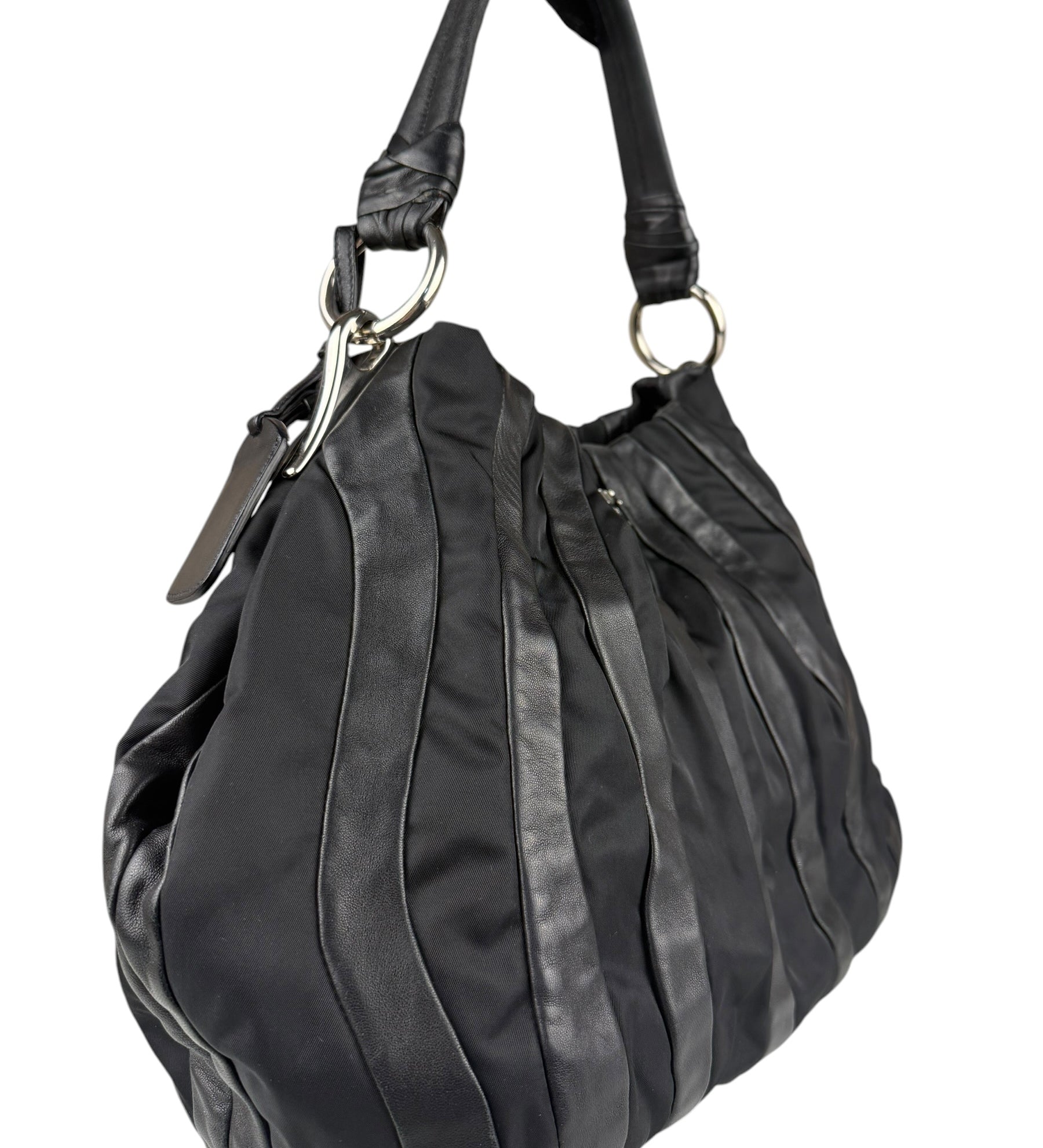 Prada Black Tessuto Nylon/Leather Waves Shoulder Bag