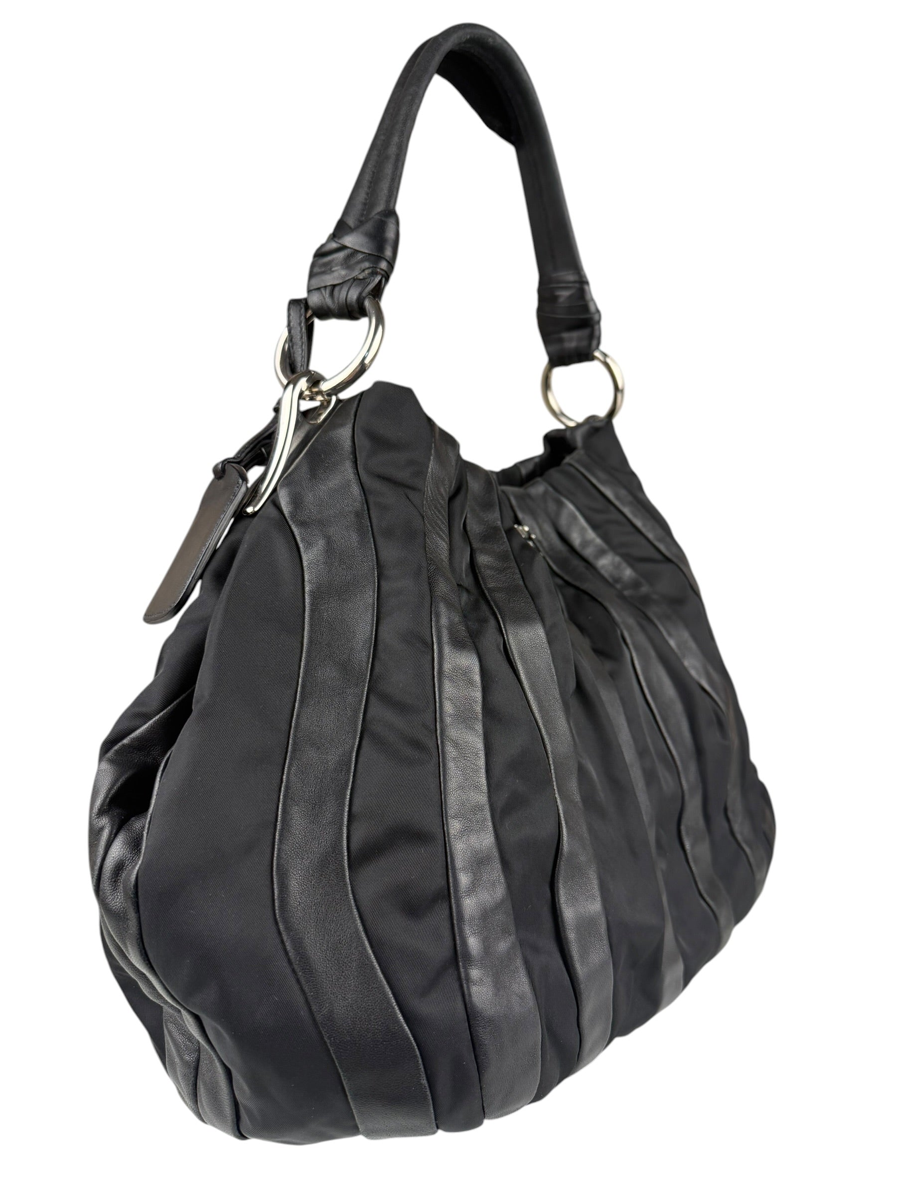 Prada Black Tessuto Nylon/Leather Waves Shoulder Bag