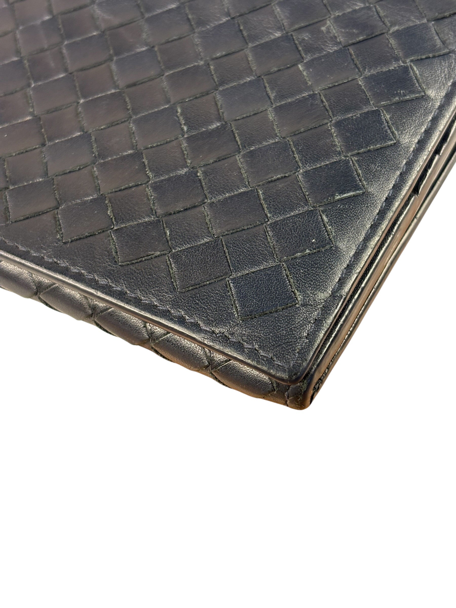 Bottega Veneta Navy Intrecciato Bi-Fold Flap Long Wallet