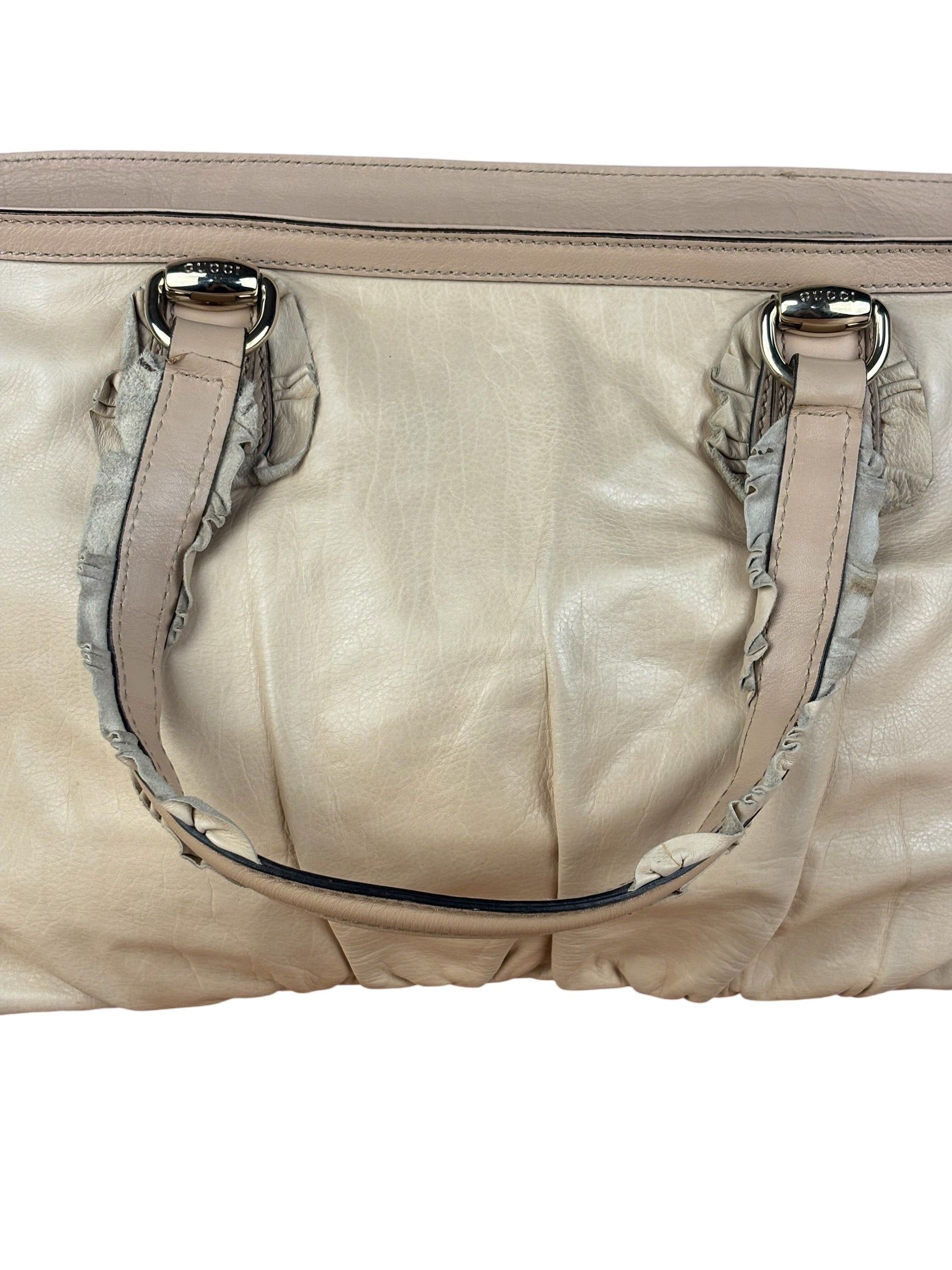 Gucci Vintage Beige Leather Ruched Handle Tote