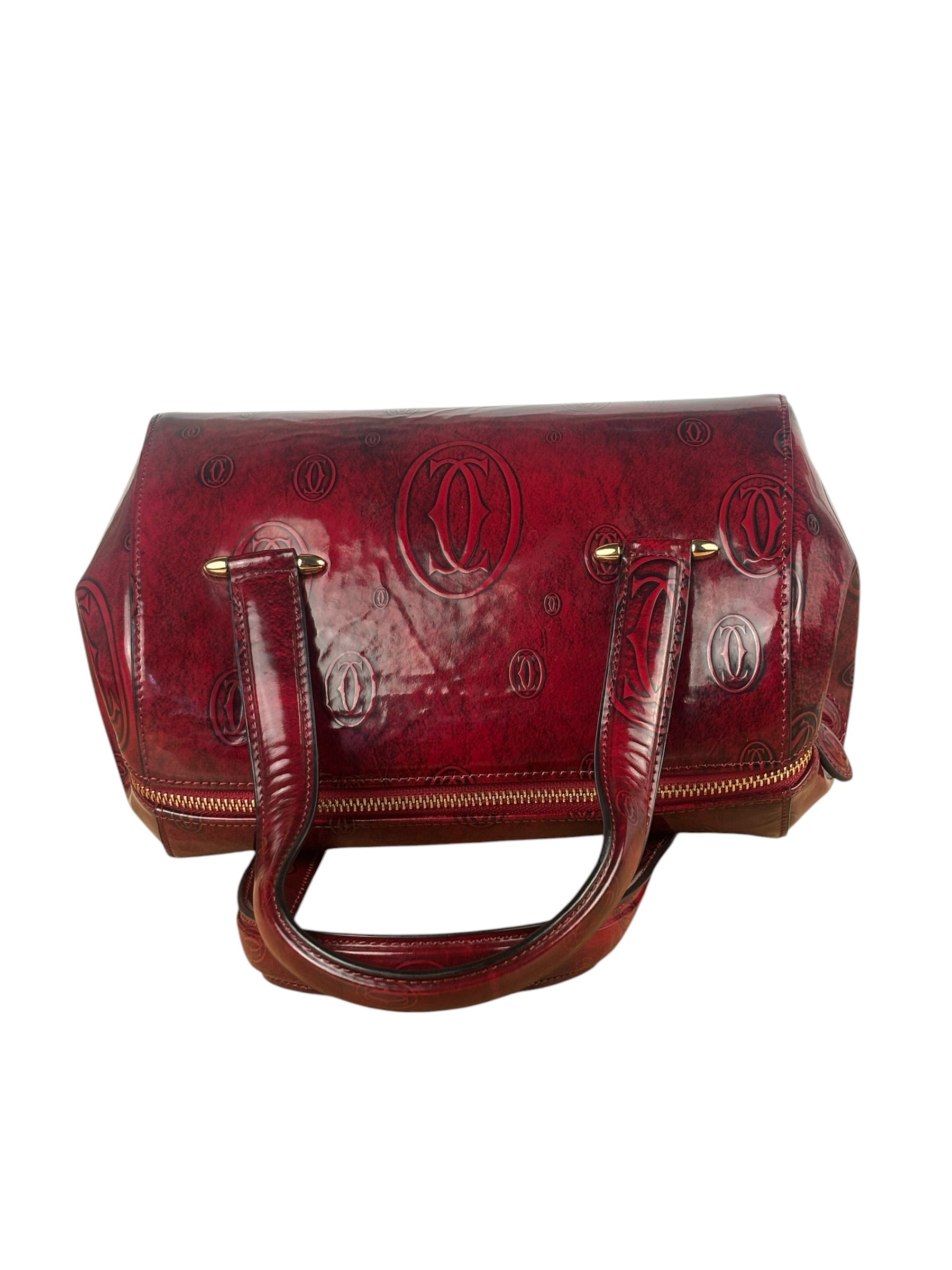 Cartier Red Patent Leather Logo Embossed Handbag