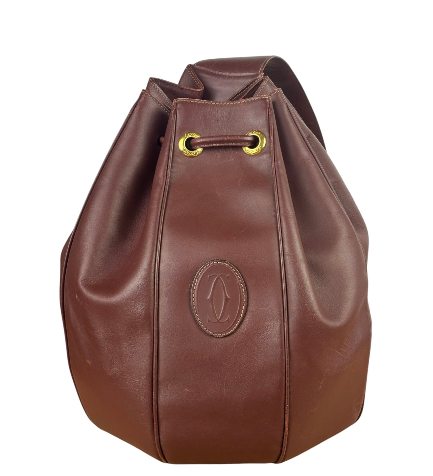 Cartier Vintage Burgundy Leather Must De Cartier Bucket Bag