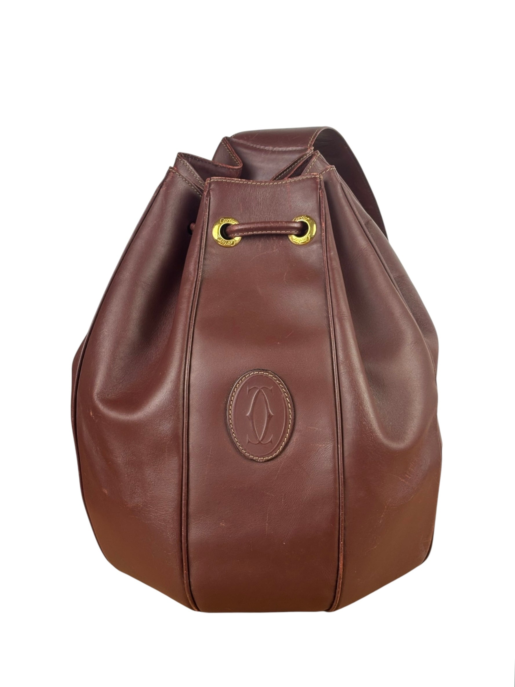 Cartier Vintage Burgundy Leather Must De Cartier Bucket Bag