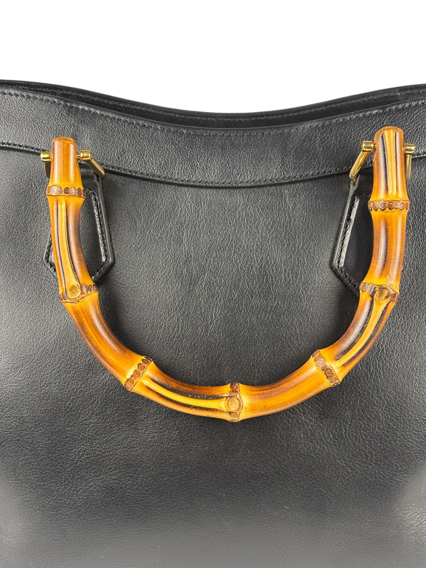 Gucci Black Leather Bamboo Diana 2Way Tote Bag