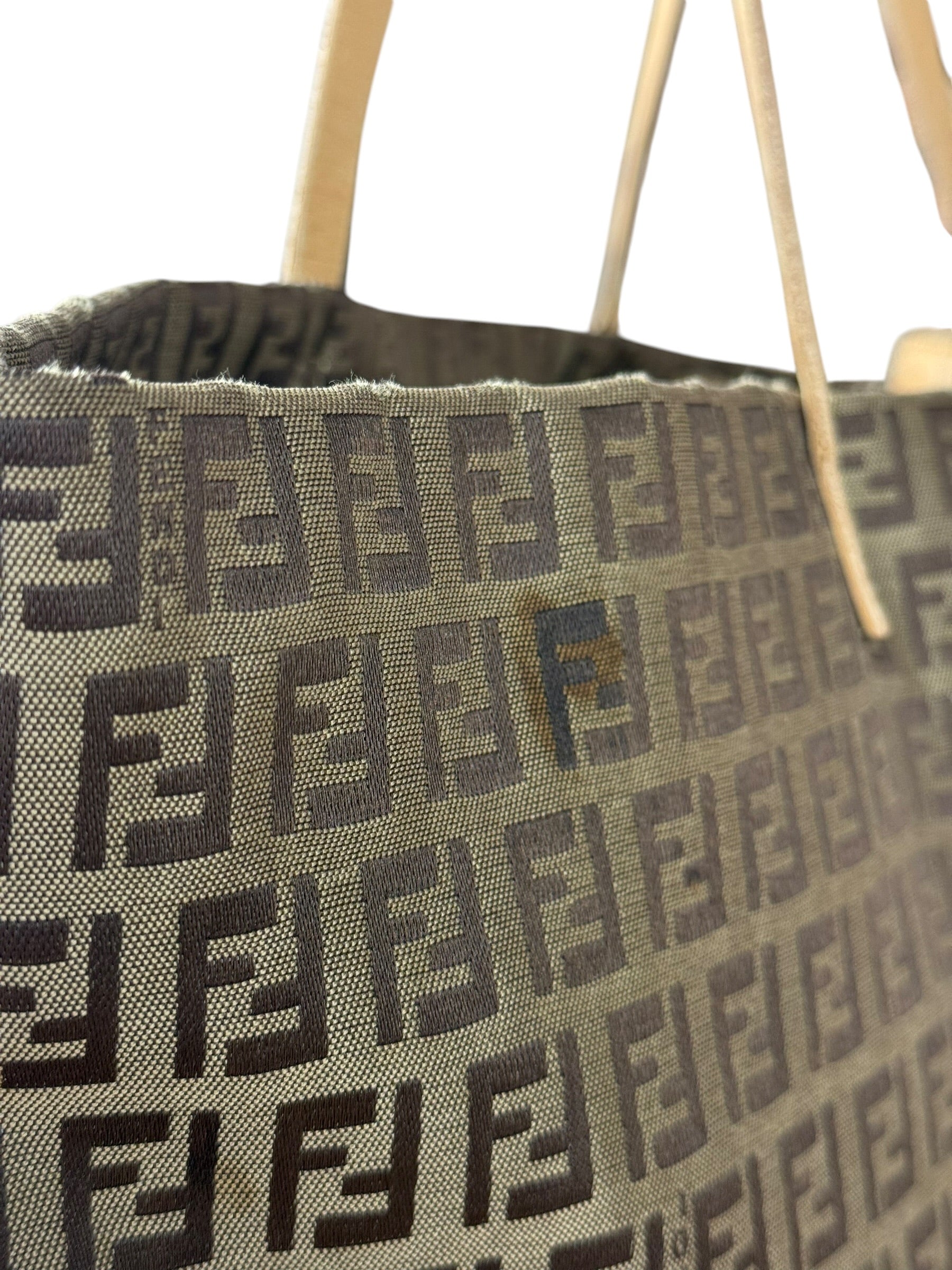 Fendi Vintage FF Canvas Print Zip Shoulder Tote