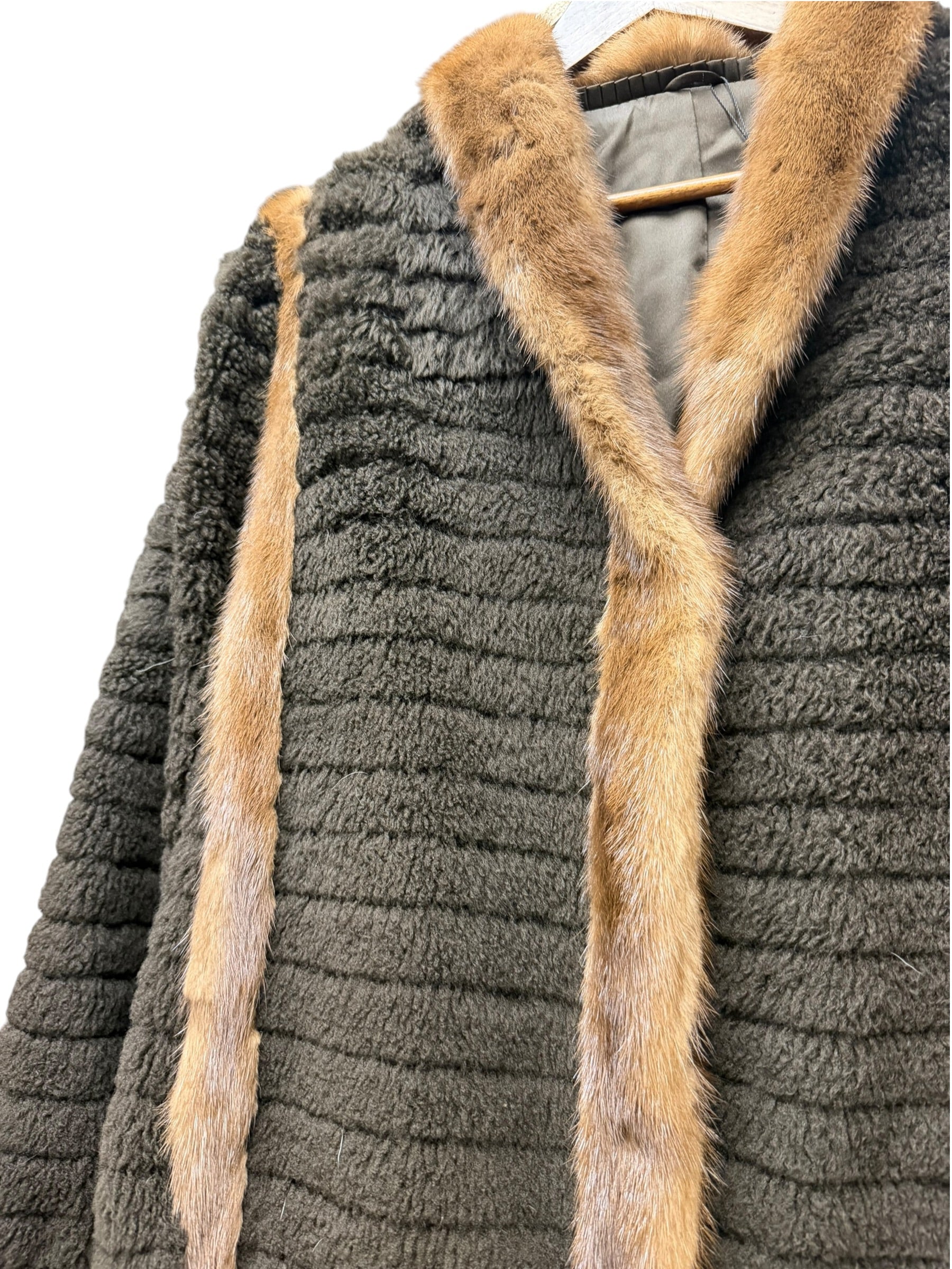 Vintage Brown Sherpa Fur Trimmed Coat