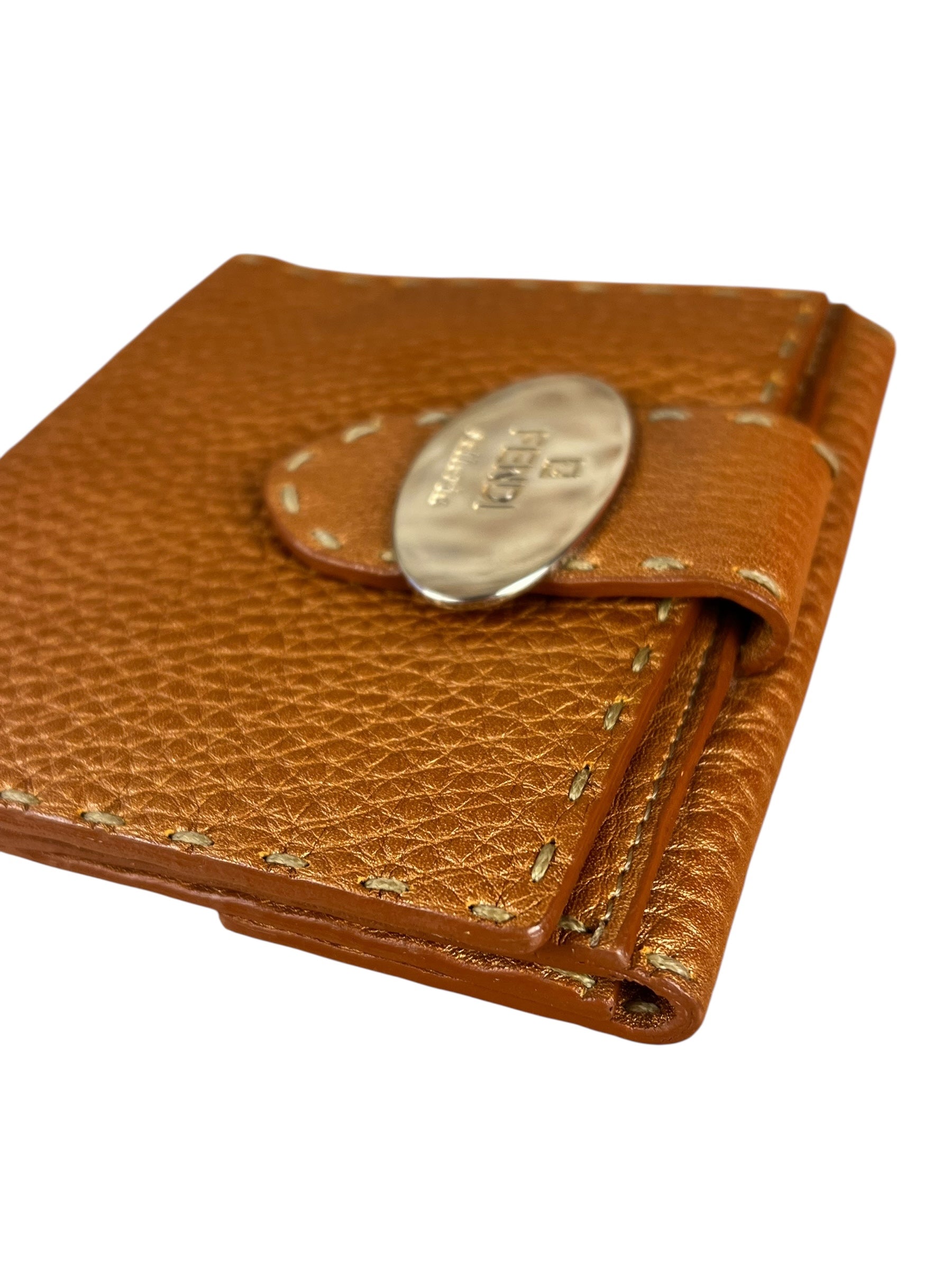 Fendi Bronze Bi-Fold Pebbled Leather Wallet