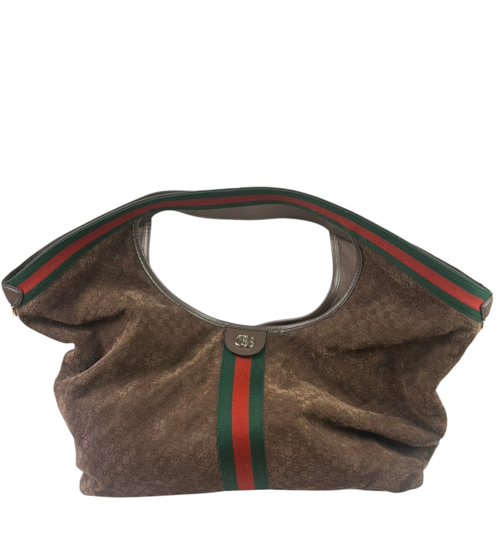 Gucci Brown Suede GG Supreme Giglio Large Tote