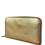 Prada Metallic Gold Saffiano Leather Zip-Around Wallet