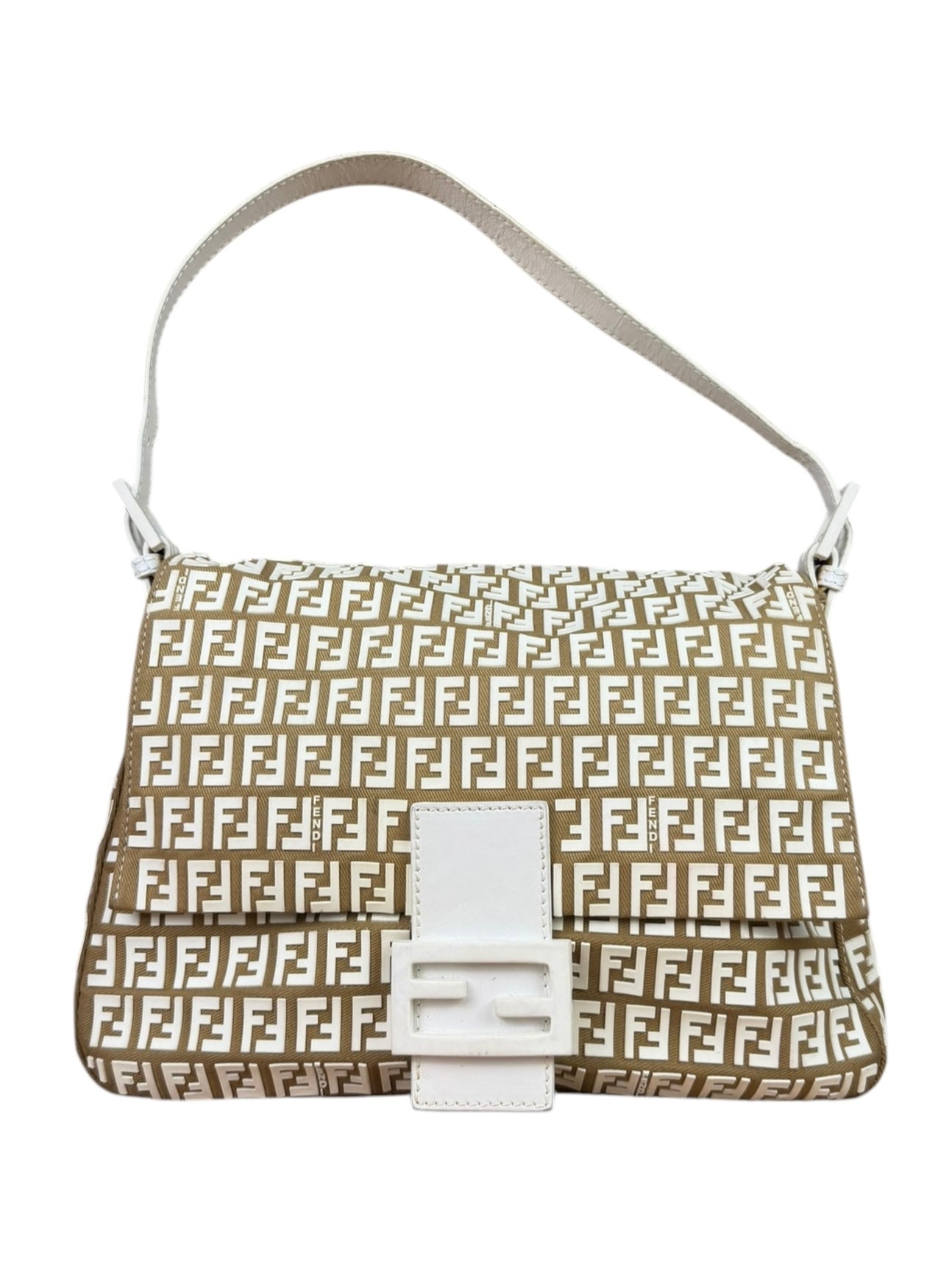 Fendi Vintage Beige Canvas Rubber FF Print Mamma Baguette