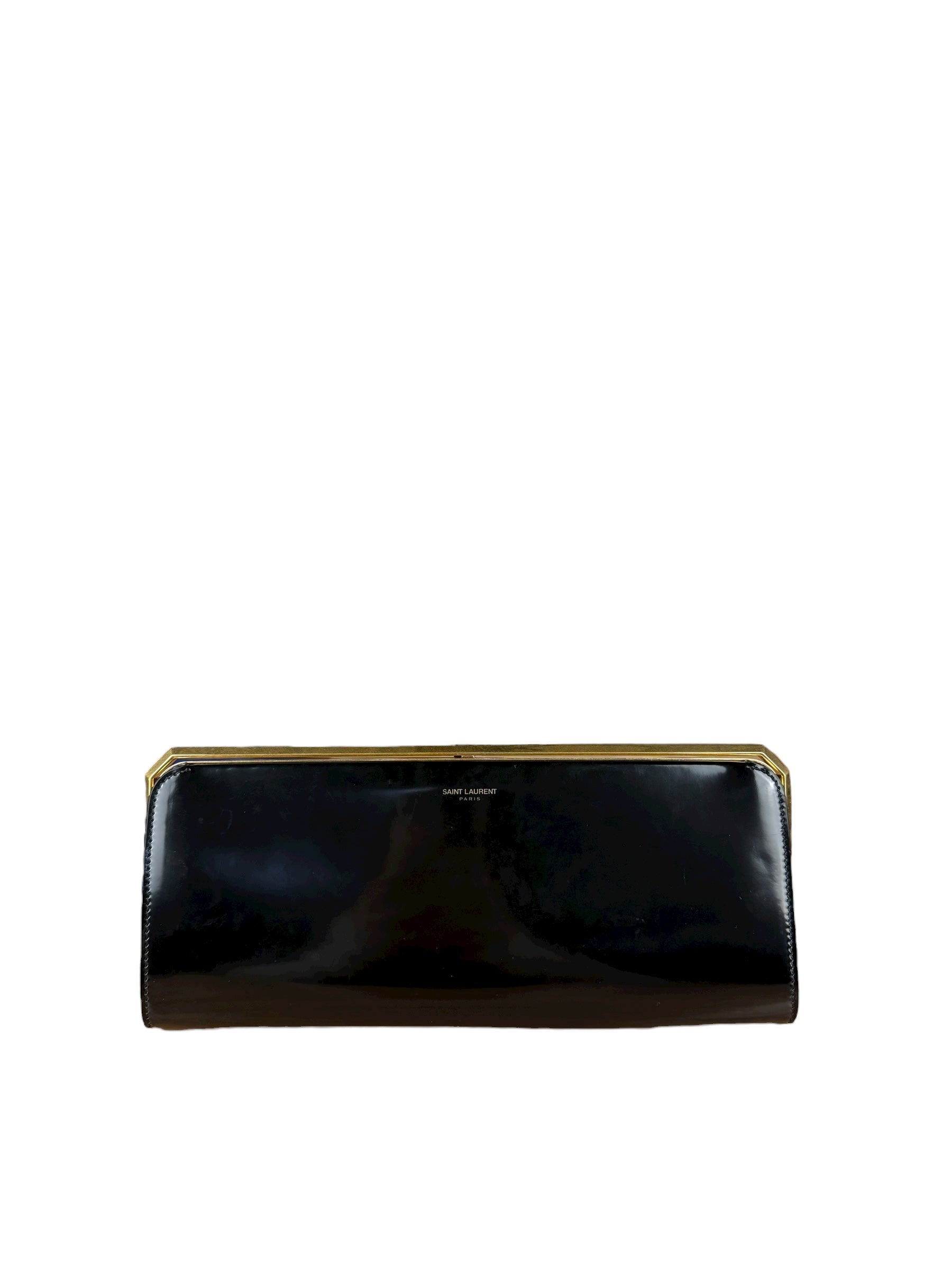 Saint Laurent Black Patent Date Charnière Minaudière Clutch