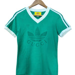 Gucci x Adidas Green Logo Print Jersey V-Neck T-Shirt